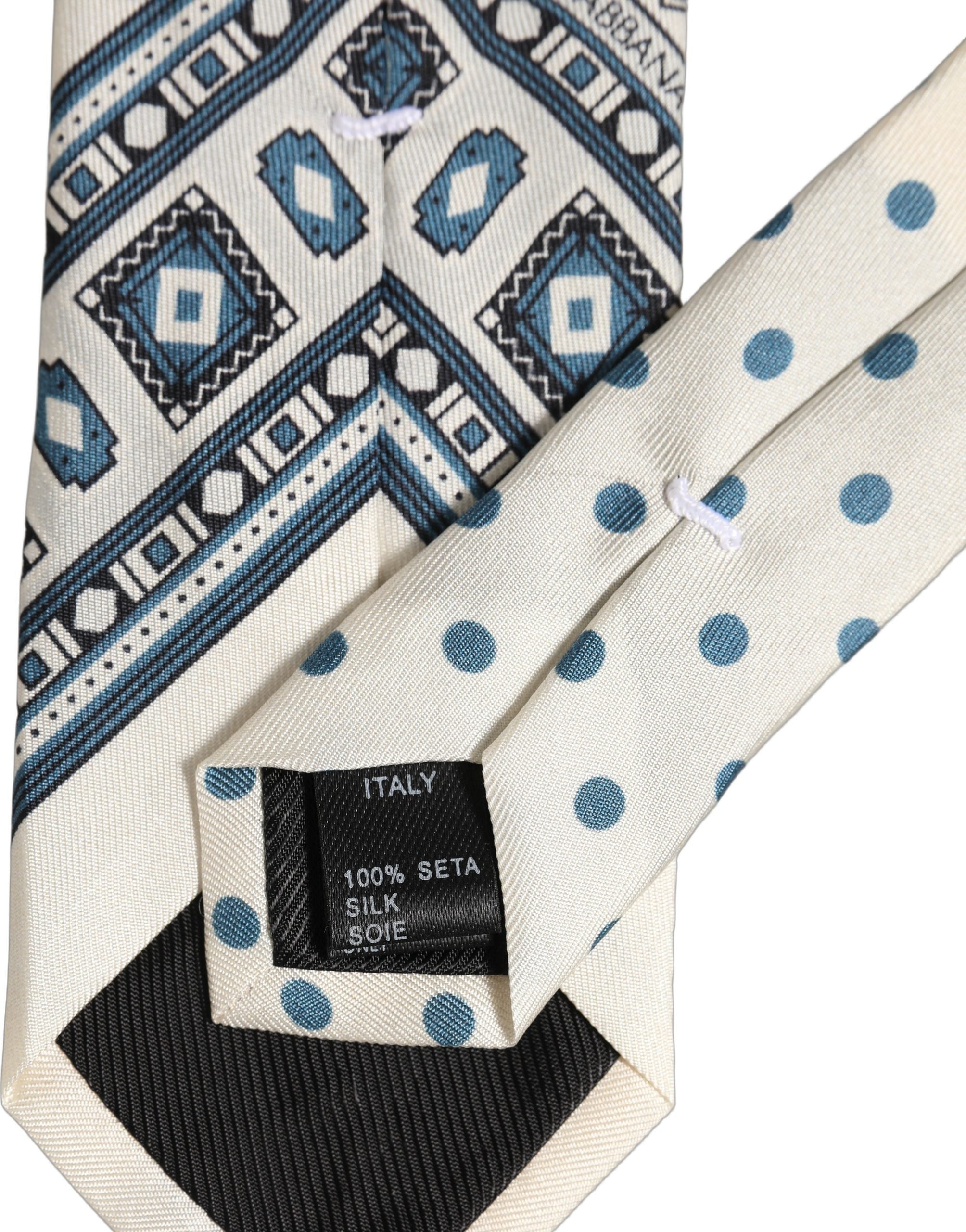 Men Off White Blue Geometric Adjustable Tied Necktie Tie