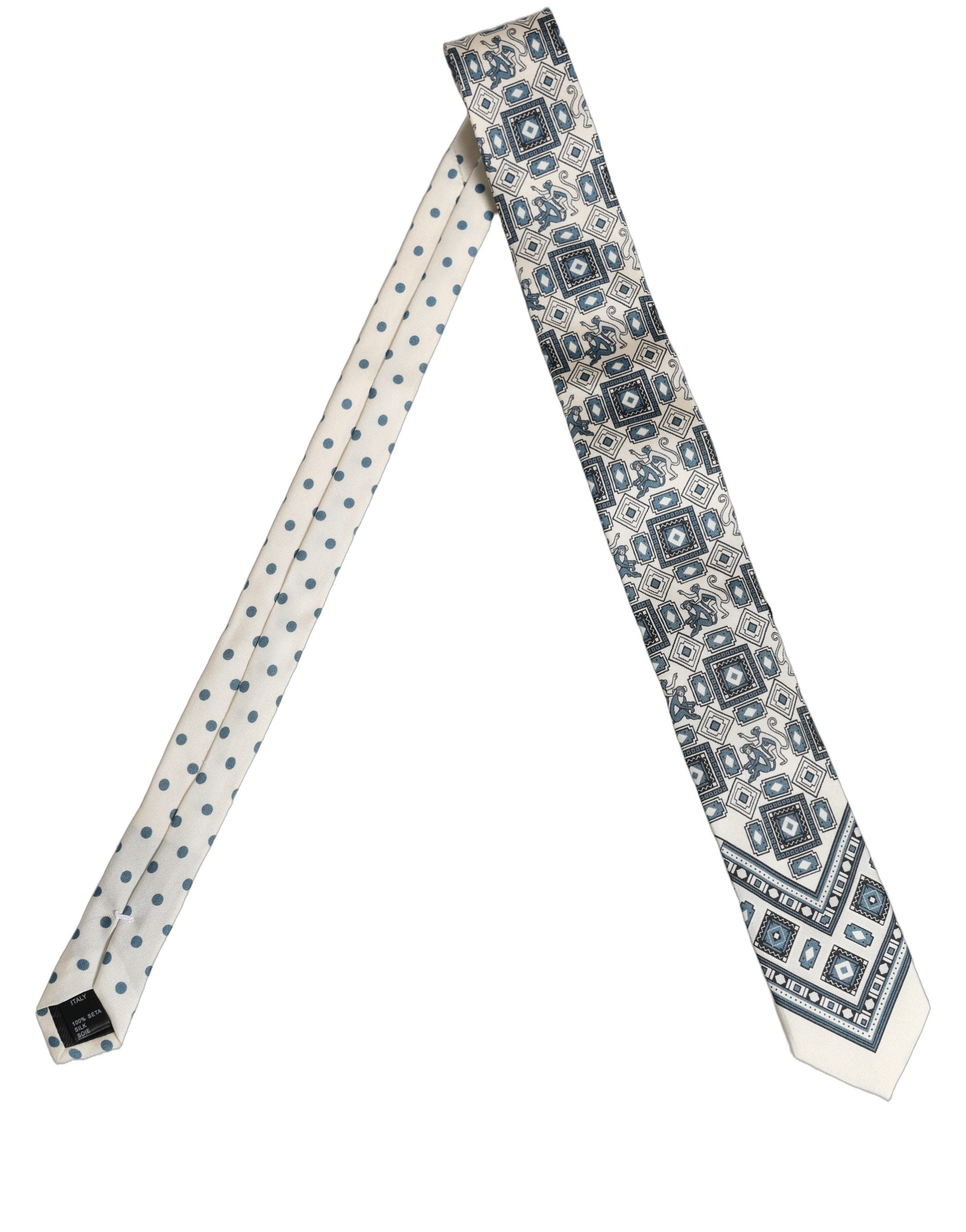 Men Off White Blue Geometric Adjustable Tied Necktie Tie