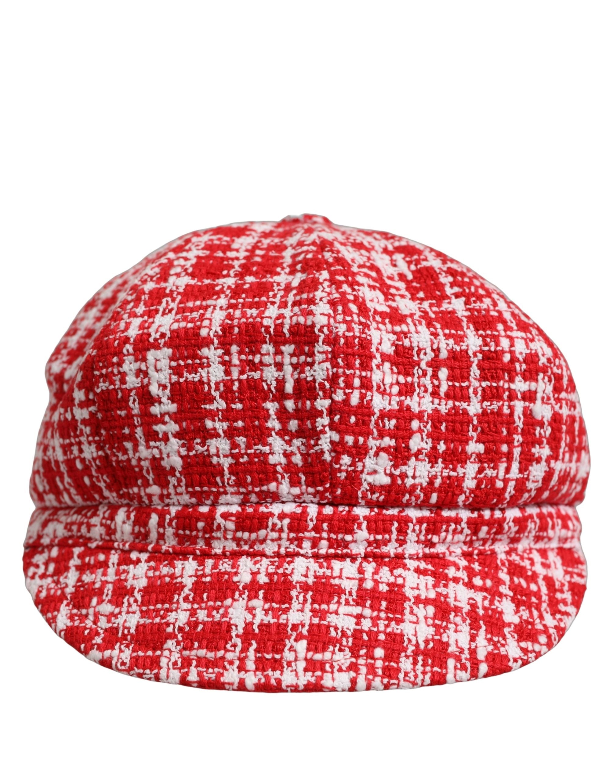Red White Tweed Textured Baker Boy Capello Hat