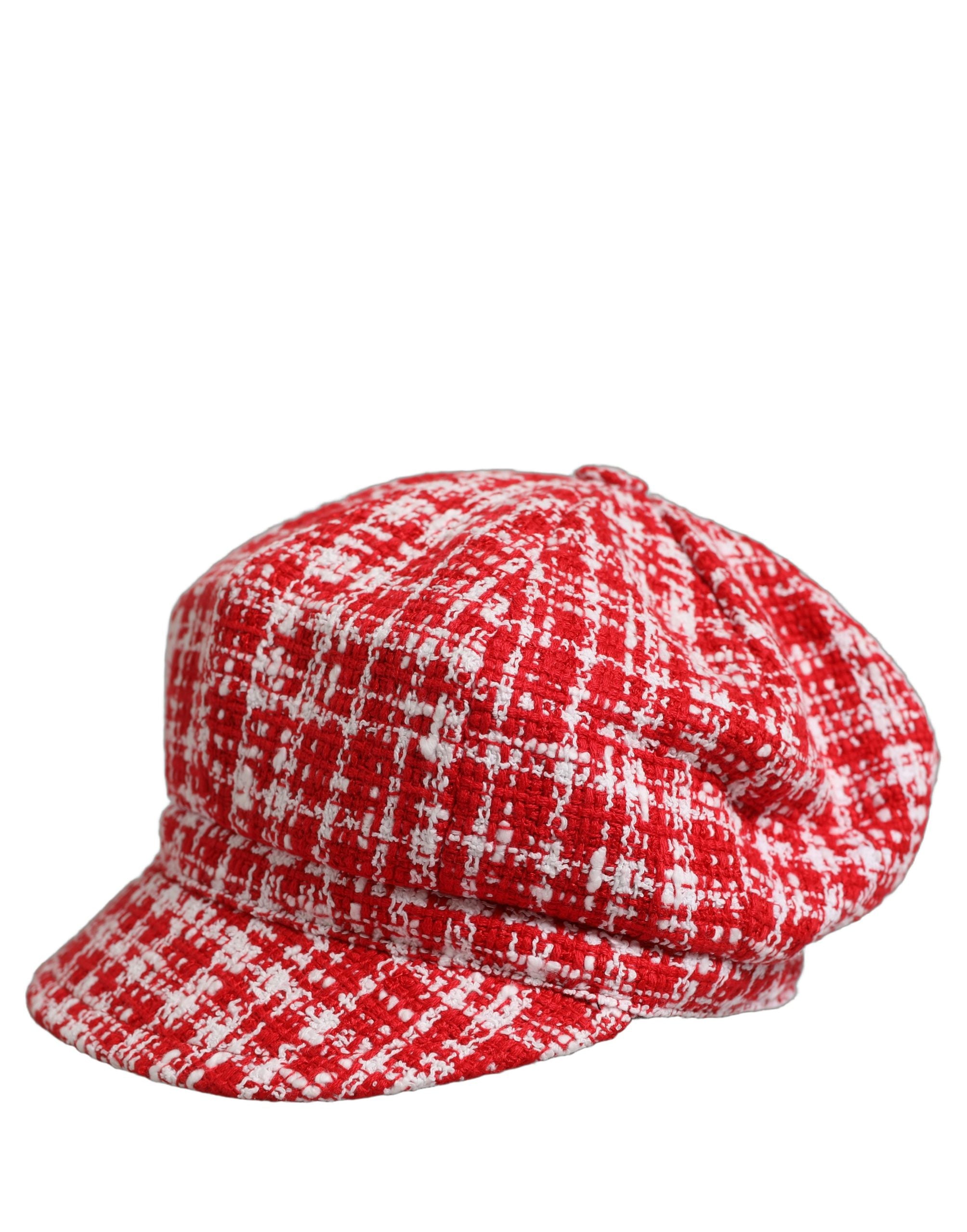 Red White Tweed Textured Baker Boy Capello Hat
