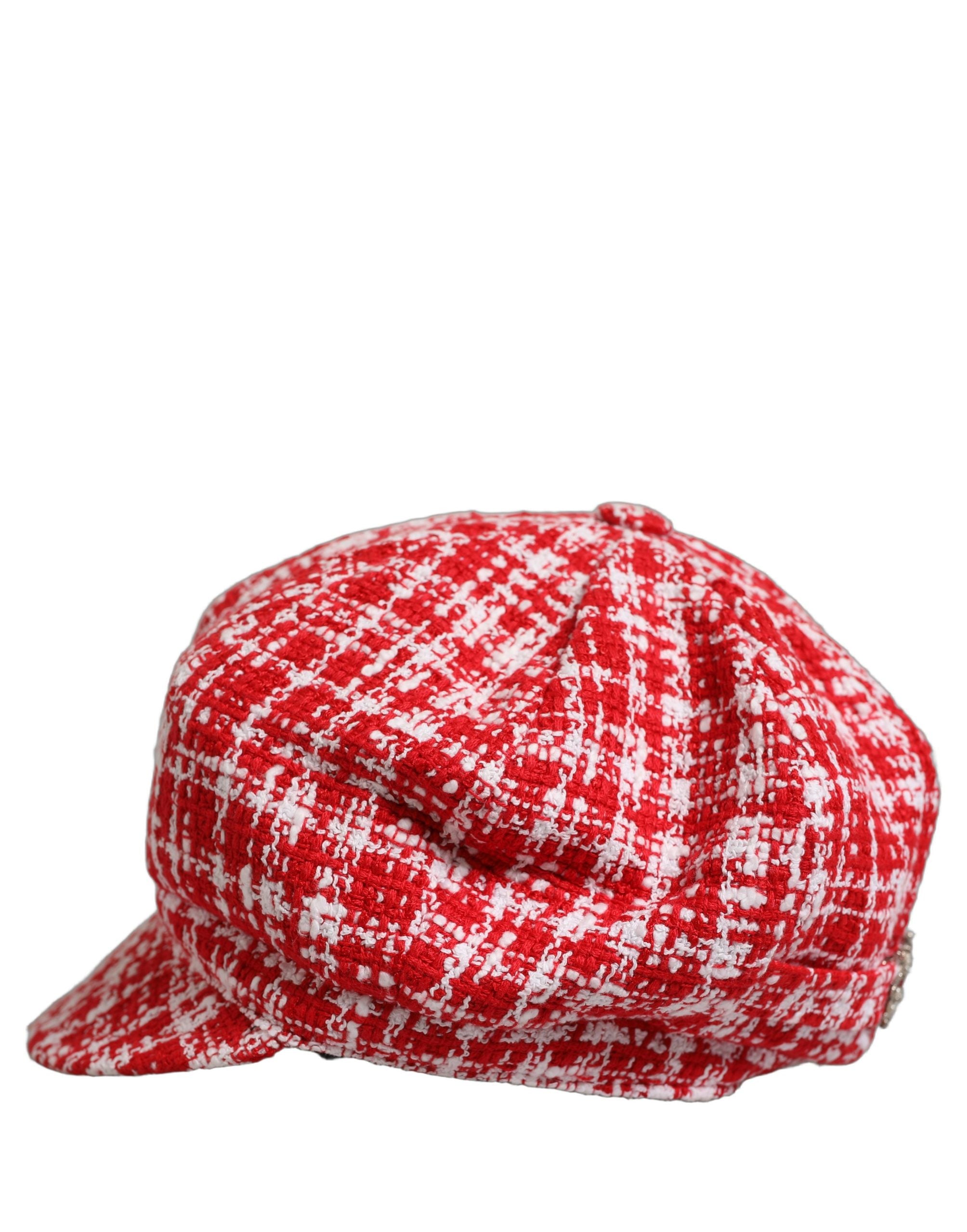 Red White Tweed Textured Baker Boy Capello Hat