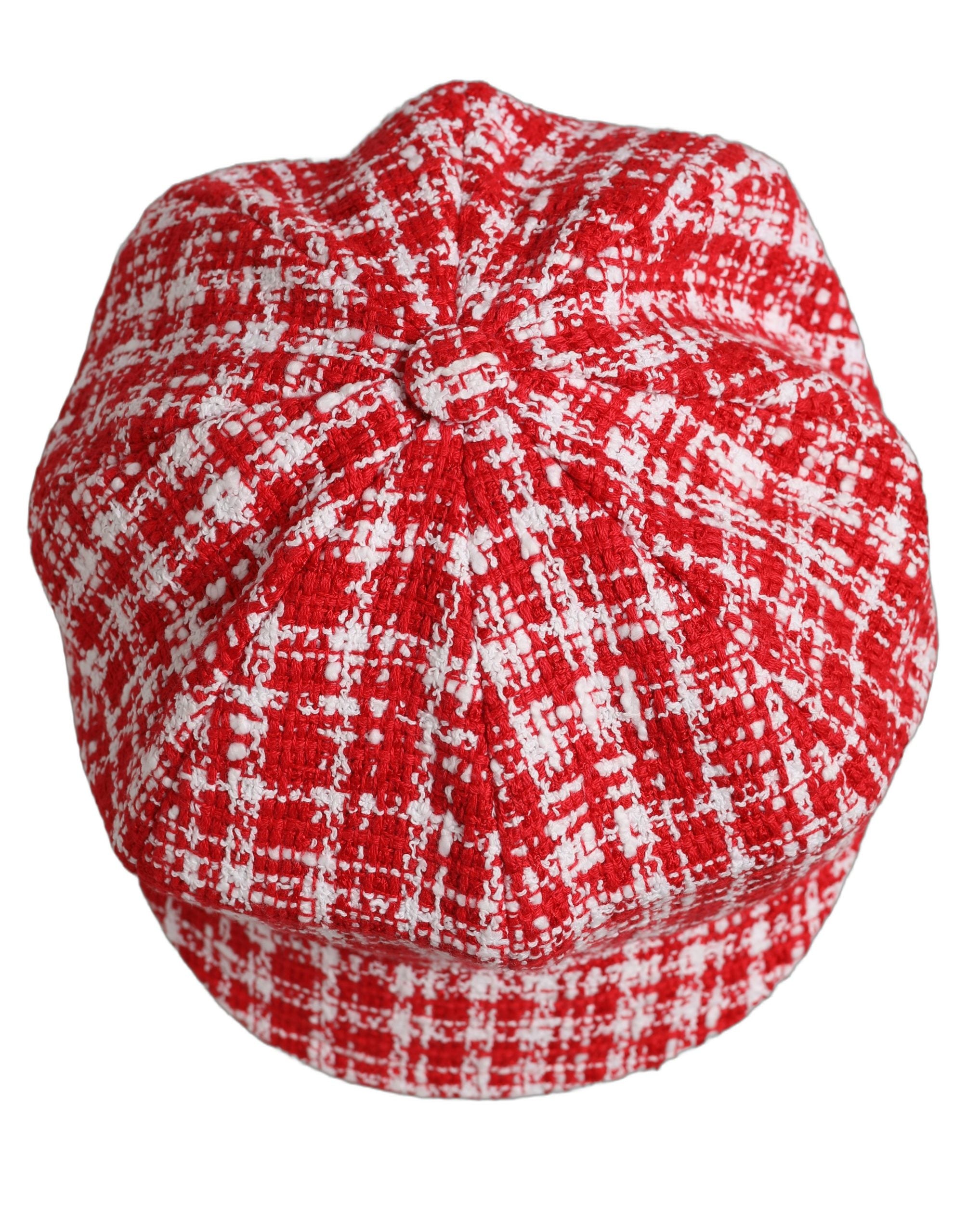 Red White Tweed Textured Baker Boy Capello Hat
