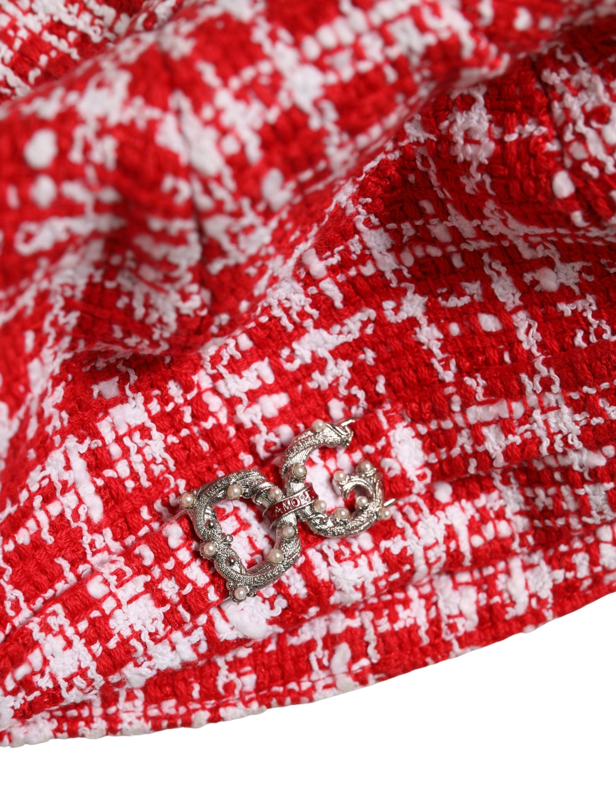 Red White Tweed Textured Baker Boy Capello Hat