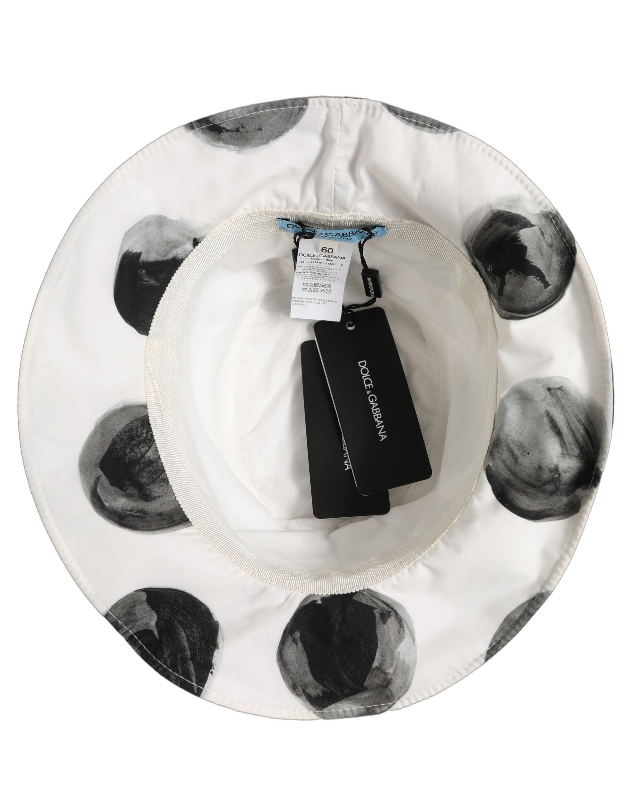 White Cotton Big Polka Dot Pattern Bucket Hat