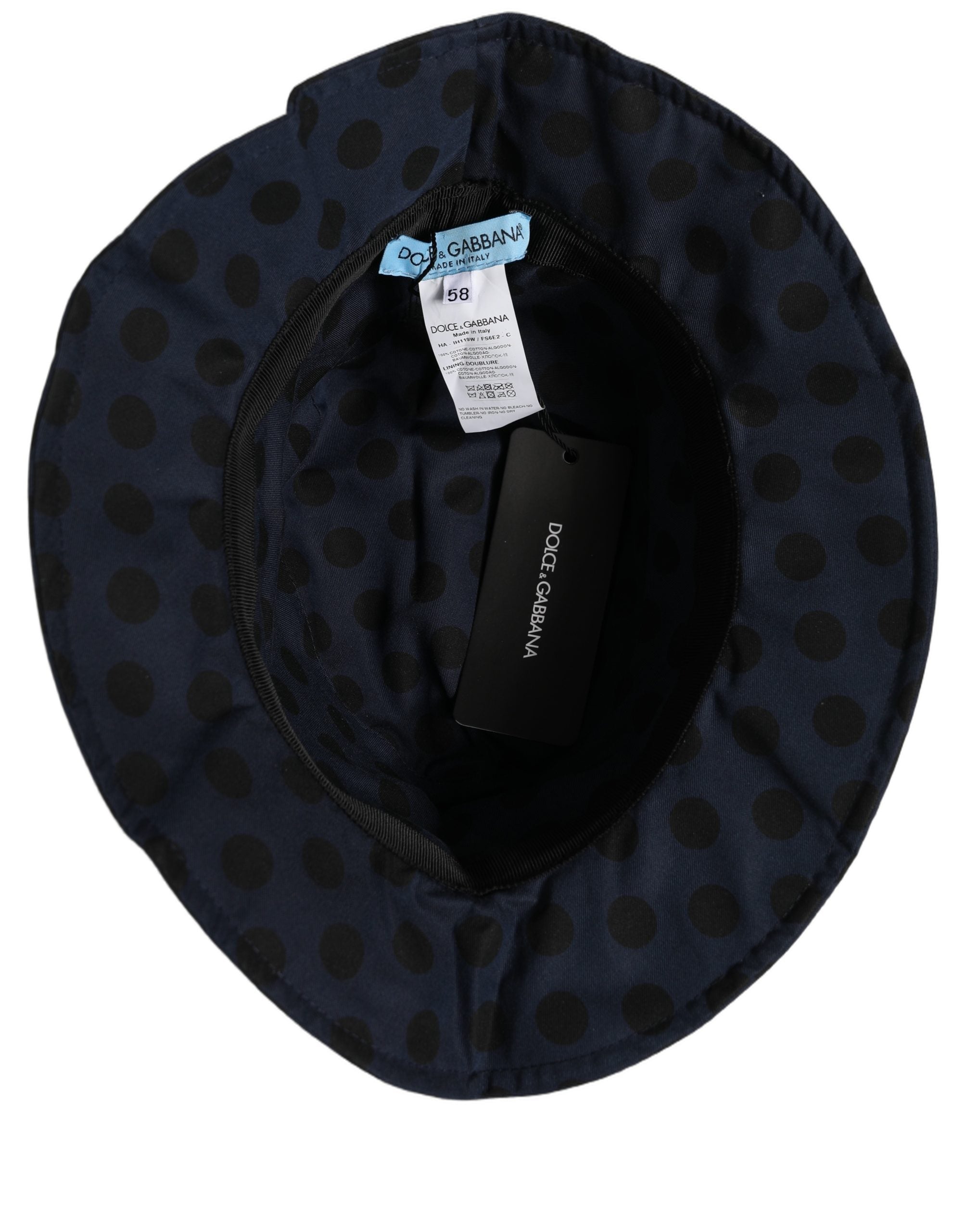 Blue Black Polka Dot Cotton Bucket Capello Hat