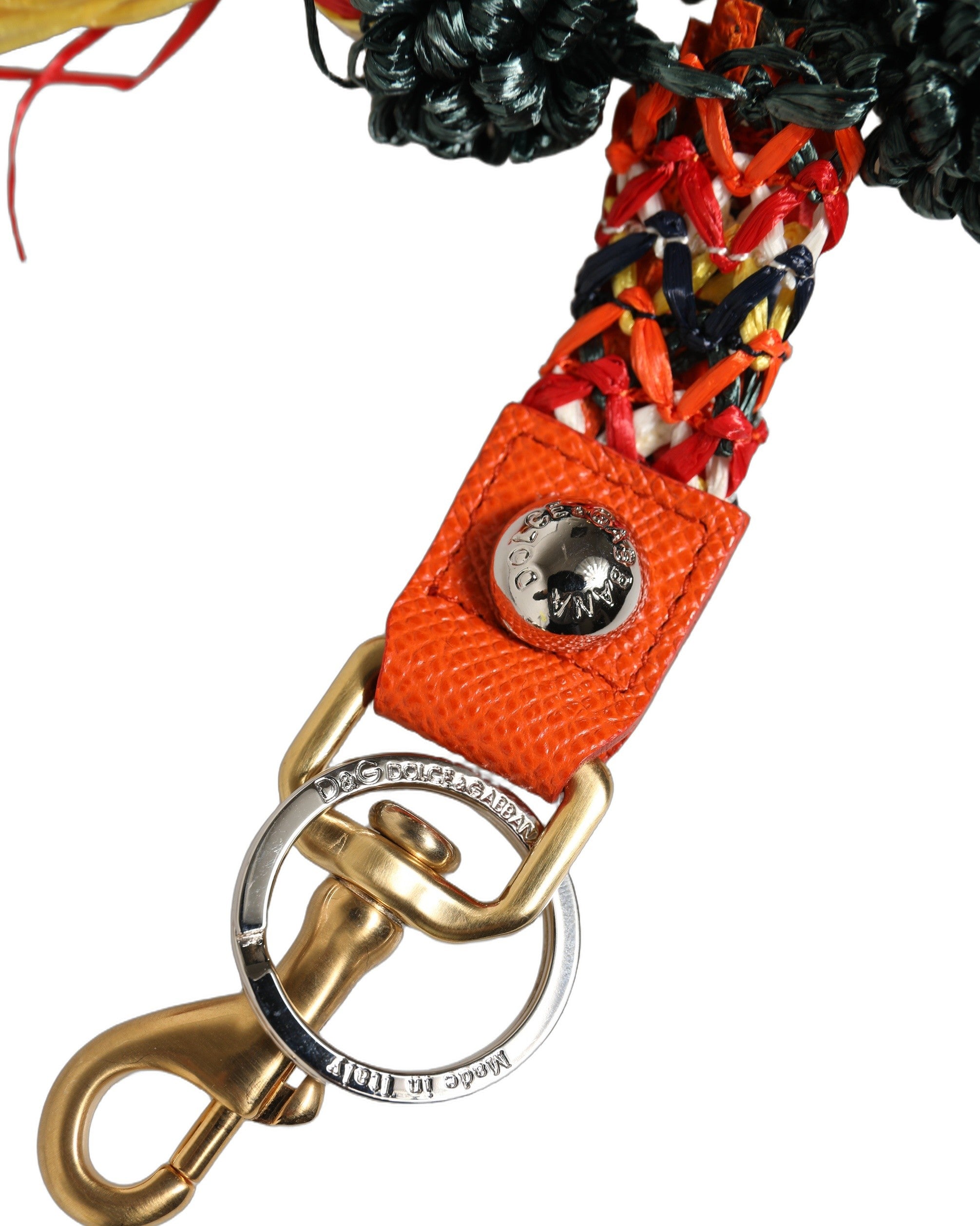 Raffia Leather Clasp Finder Chain Keyring Multicolor