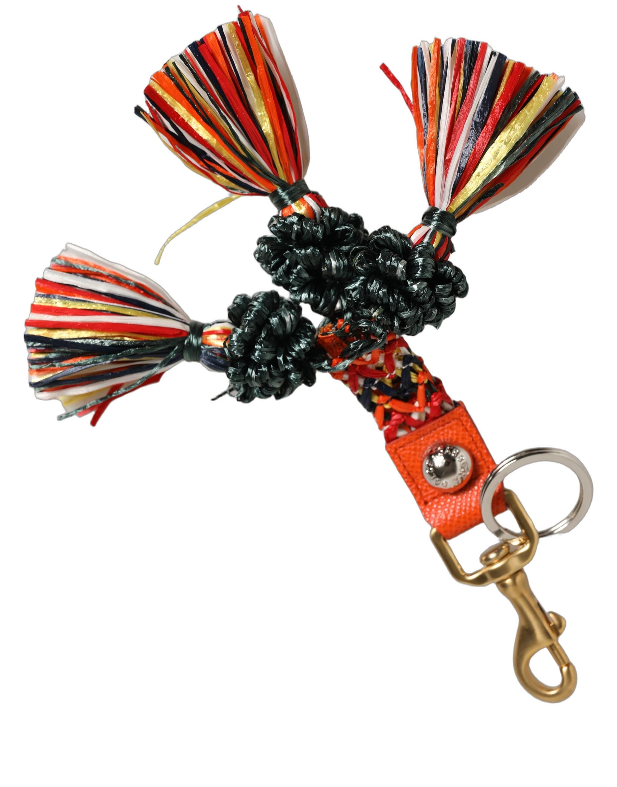 Raffia Leather Clasp Finder Chain Keyring Multicolor