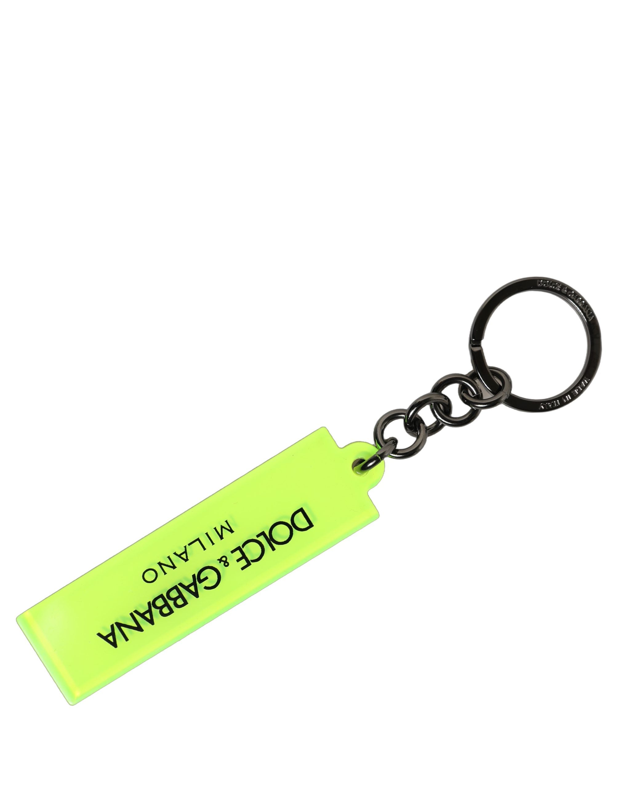 Neon Green Logo Print Charm Metal Keychain Keyring