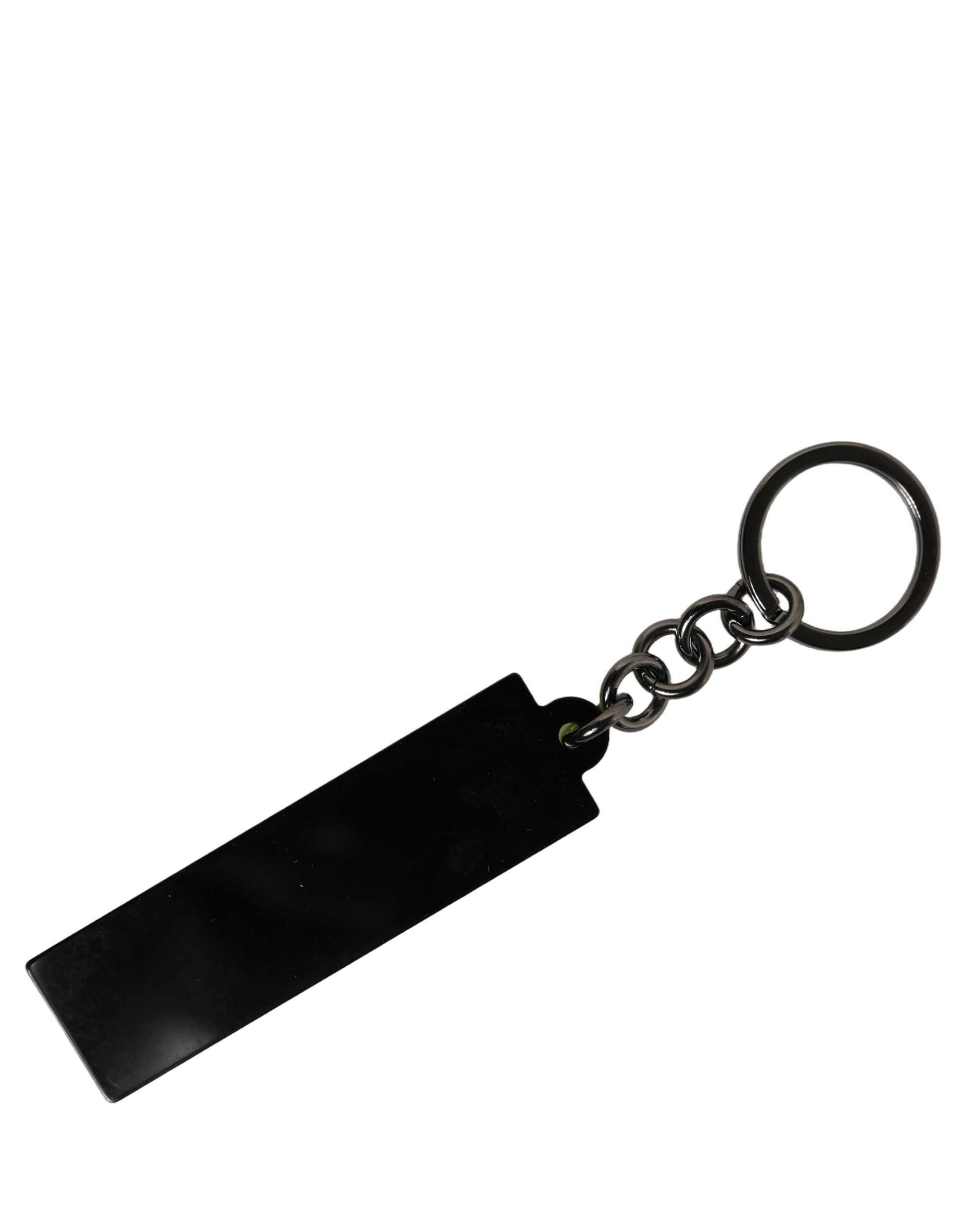 Neon Green Logo Print Charm Metal Keychain Keyring