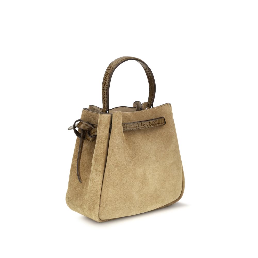 Beige Suede Leather Backet Bag