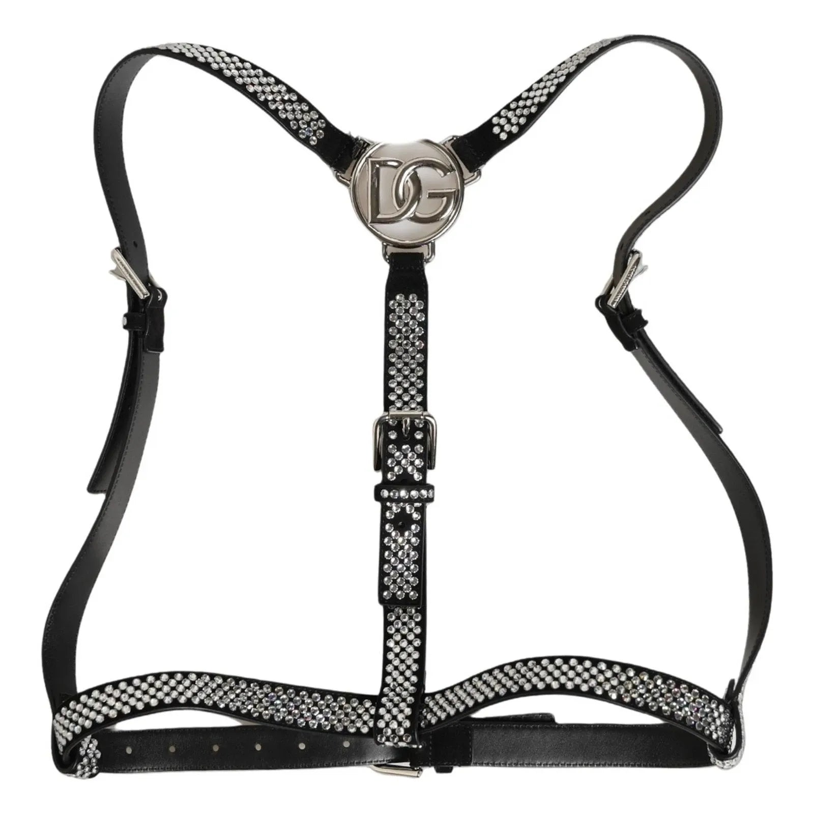 Black Leather Rhinestones Embellished Men Suspender