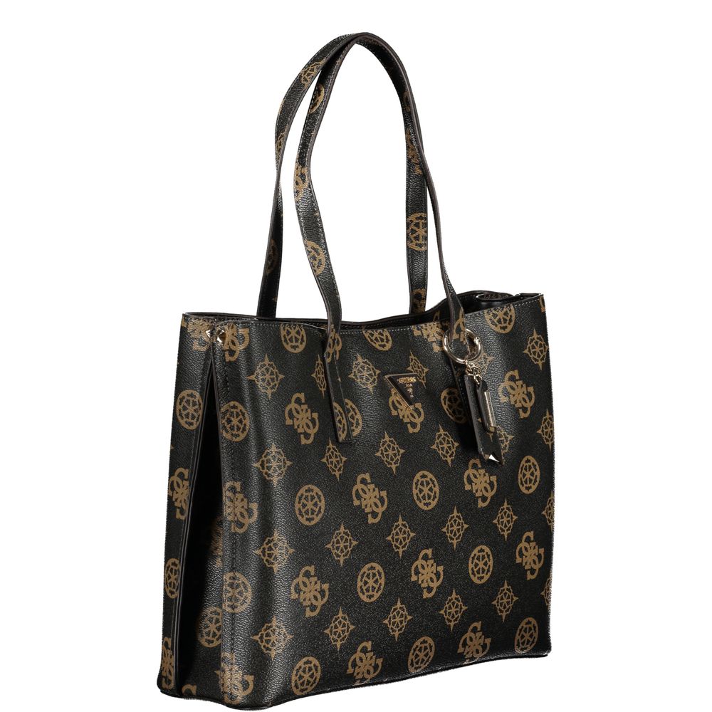 Brown Polyurethane Women's Bag with Dual Handles and Spacious Compartments