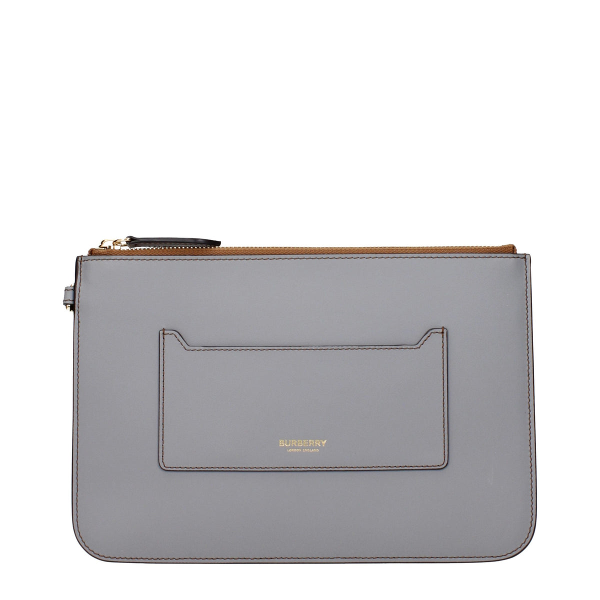 Gray Leather Clutch Bag