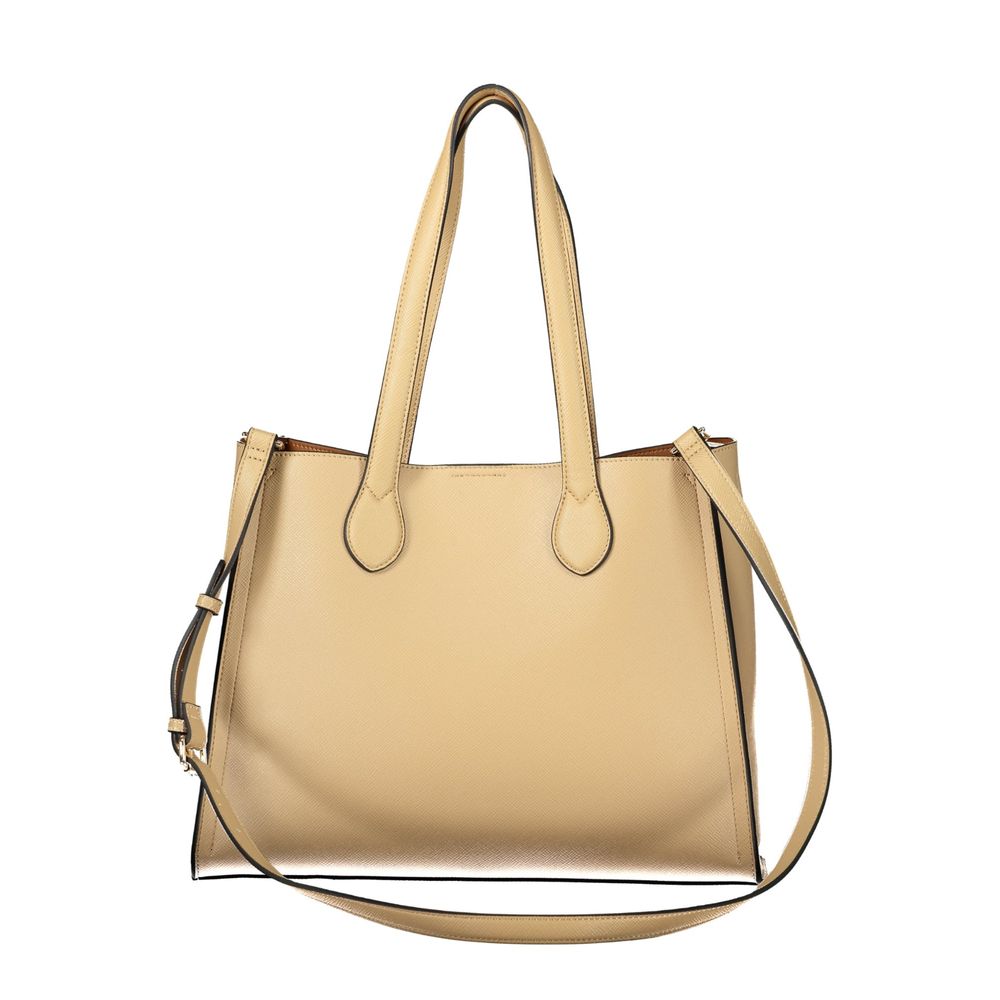 Beige Polyurethane Women Bag
