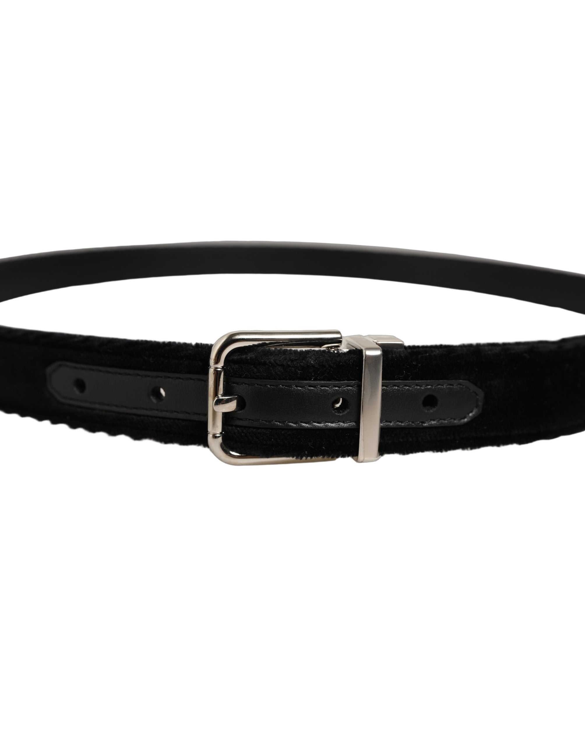 Black Velvet Silver Tone Metal Buckle Belt