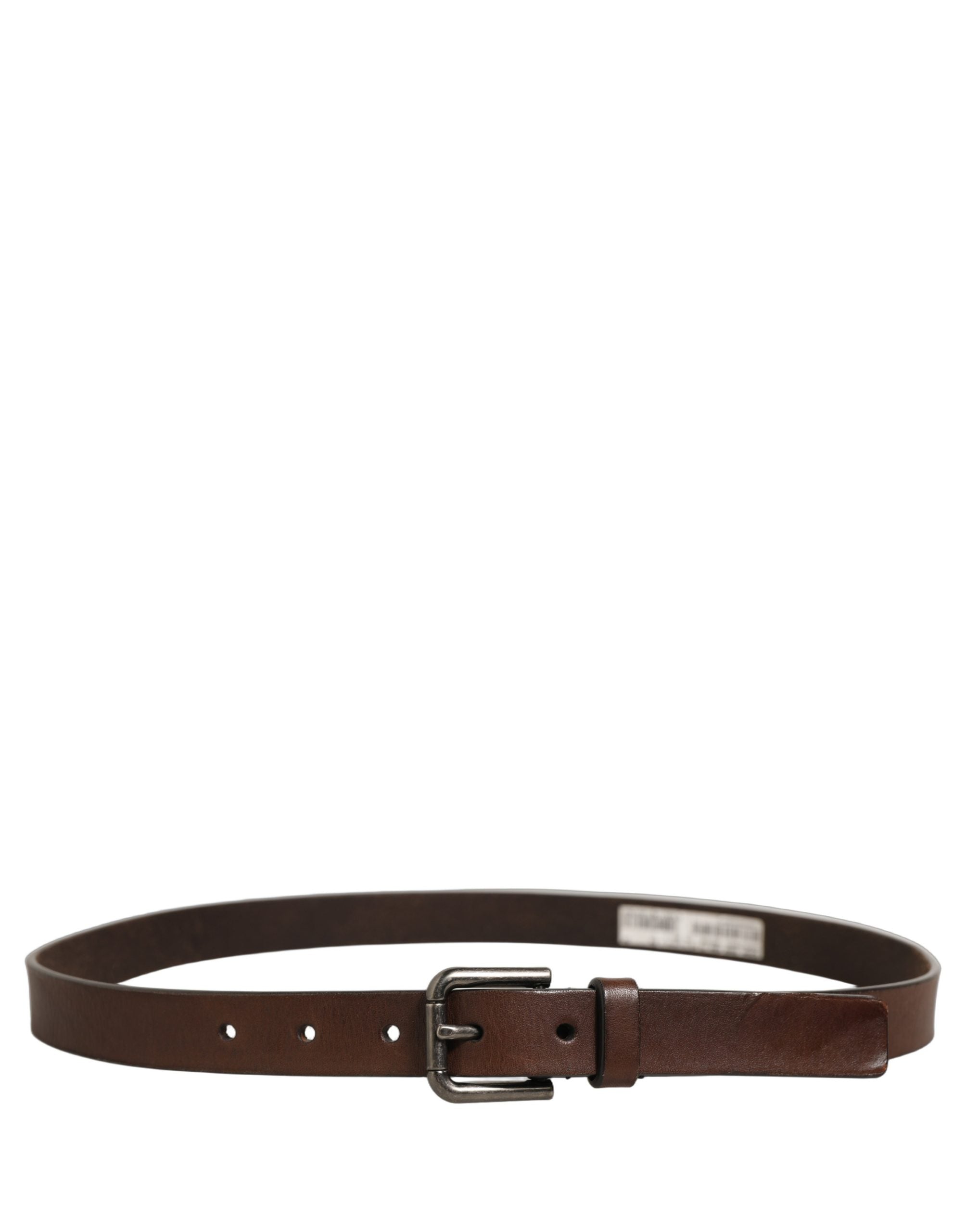 Brown Leather Silver Tone Metal Buckle Belt