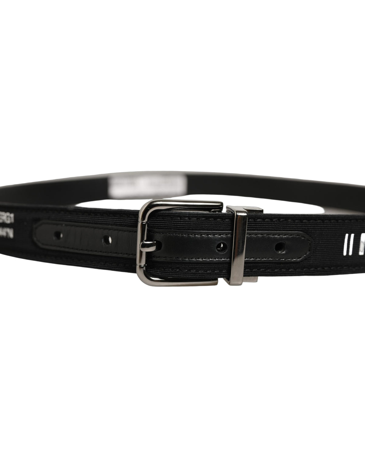 Black Fabric Leather Barcode Silver Buckle Belt