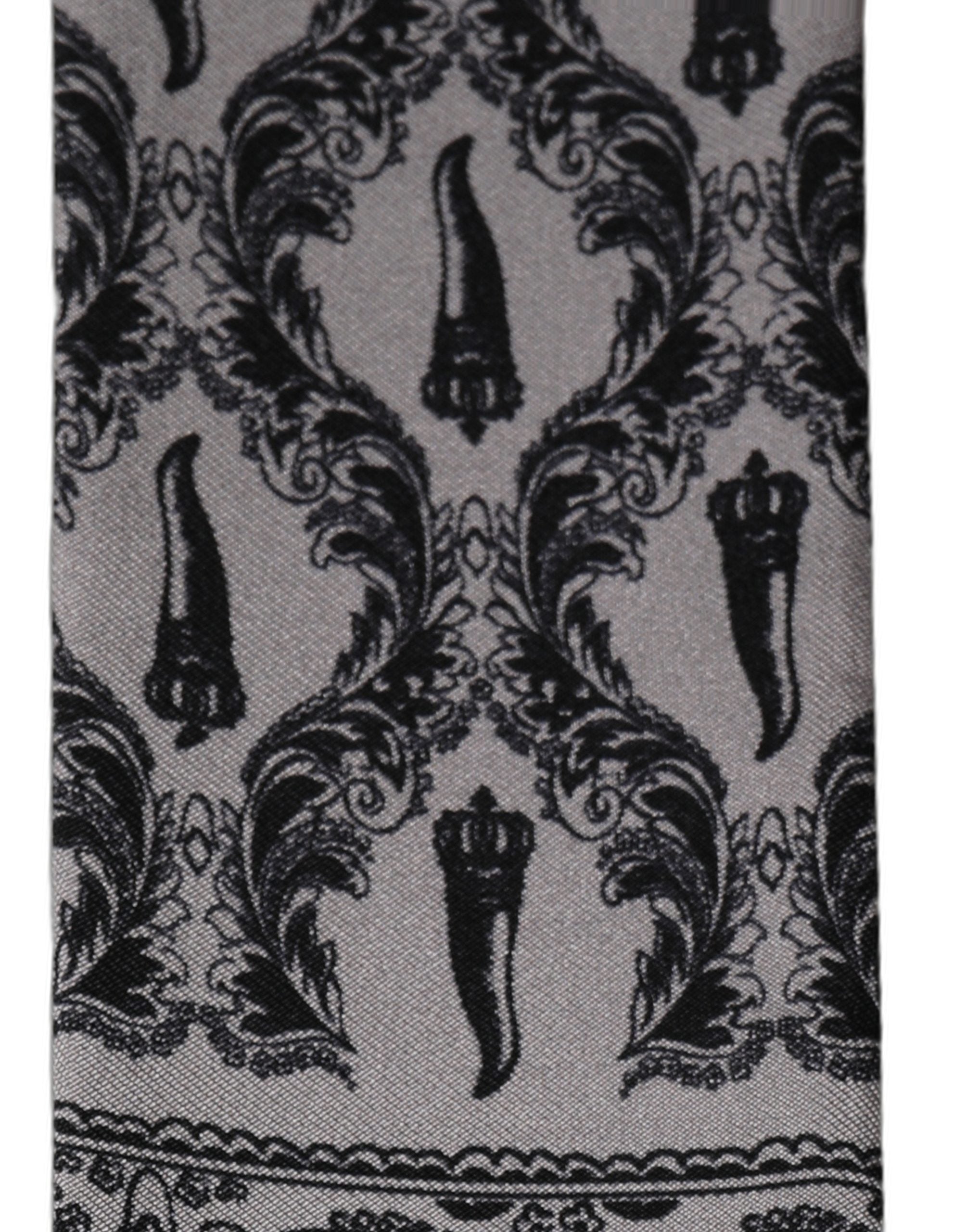 Gray Baroque Silk Fringed Skinny Foulard Scarf