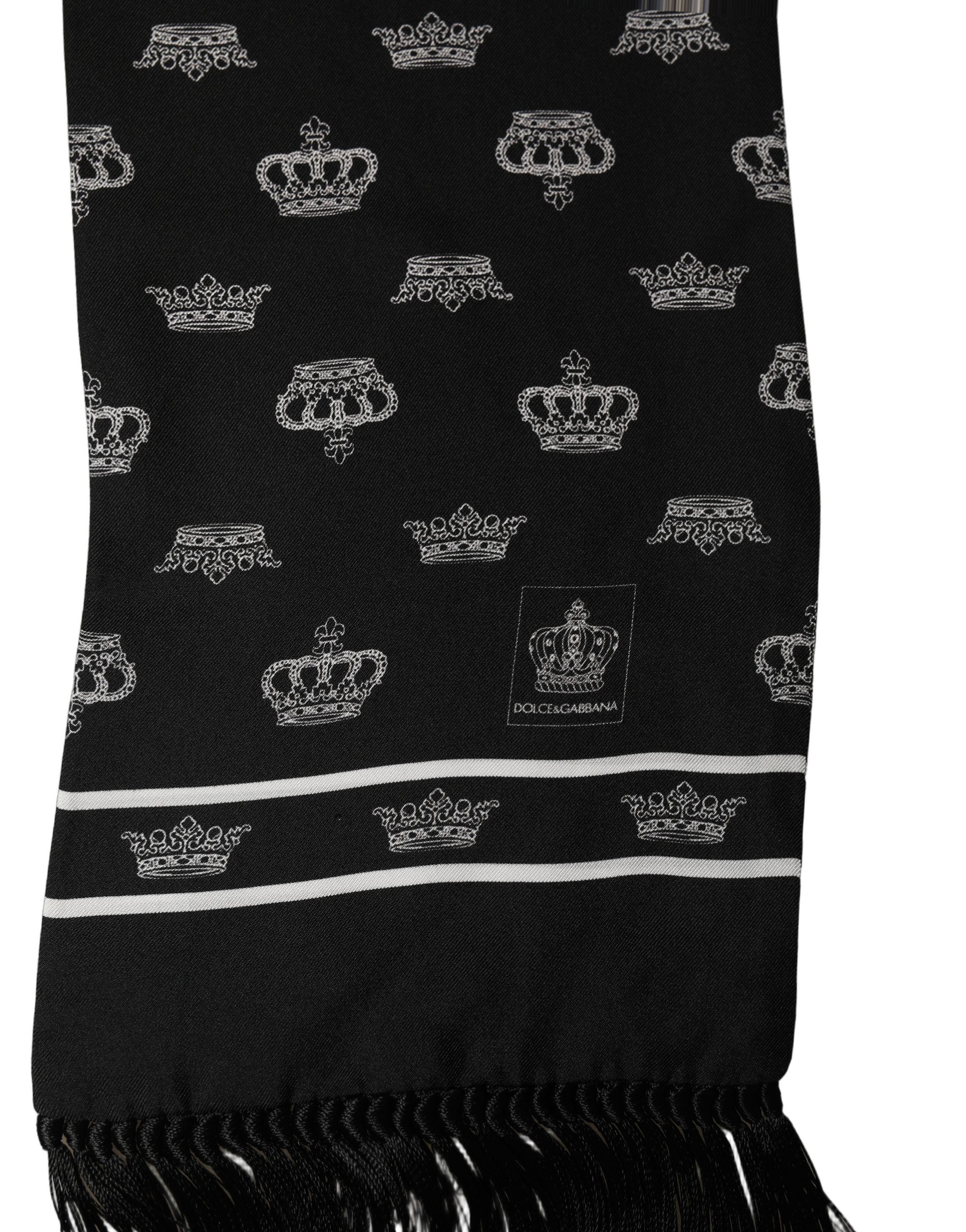 Black Silk Crown Fringed Neck Shawl Scarf
