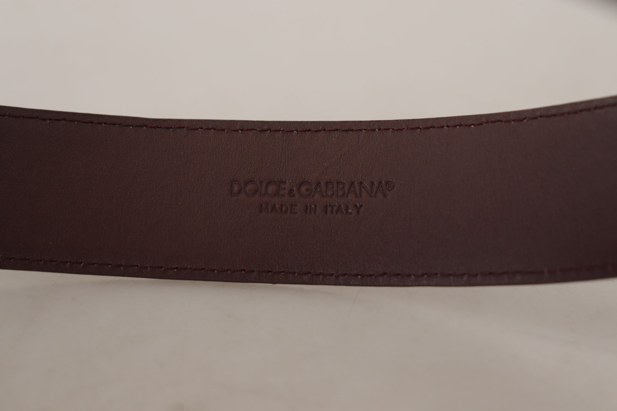 Maroon Calf Leather Wide Logo Engraved Buckle Belt