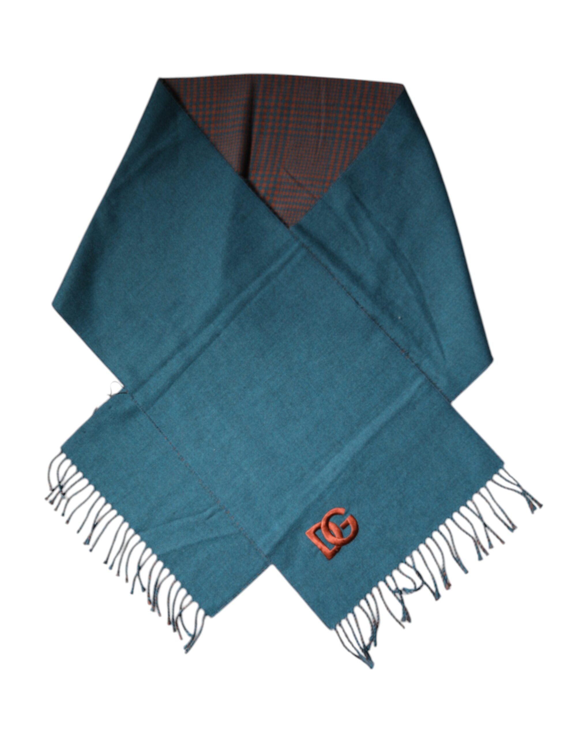Blue Green Wool Fringes Wrap Shawl Scarf