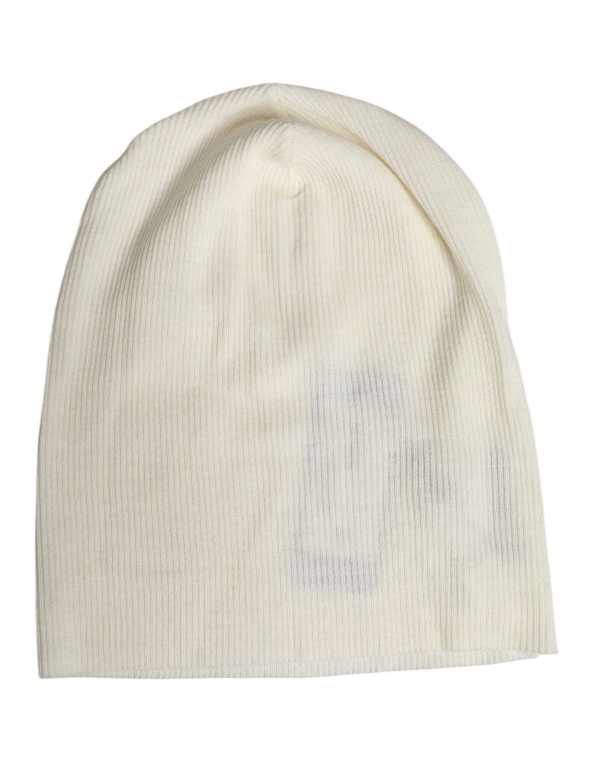 Beige Wool Blend Knitted Beanie Cap
