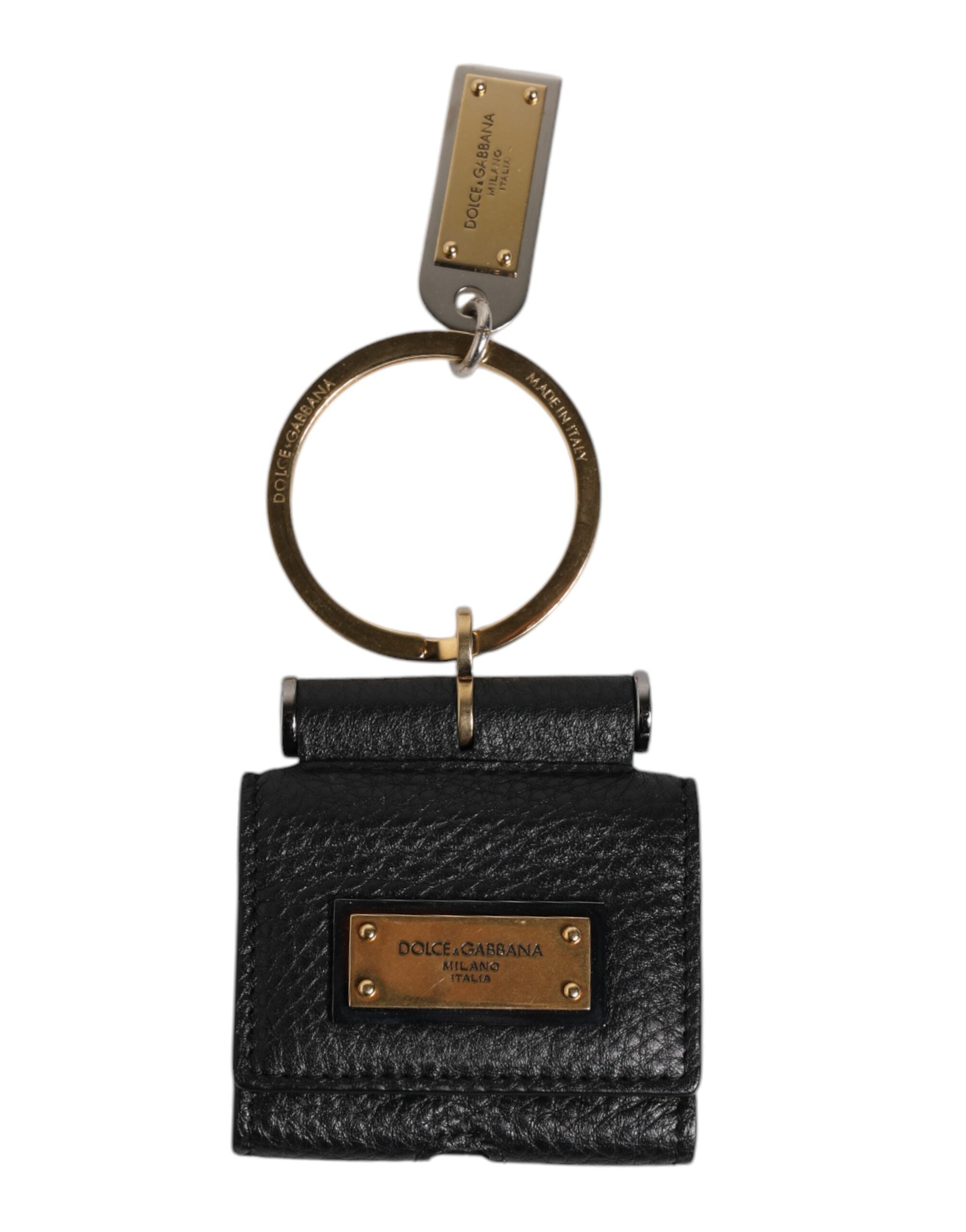 Black Leather Strap Gold Metal Logo Plaque Airpods Case