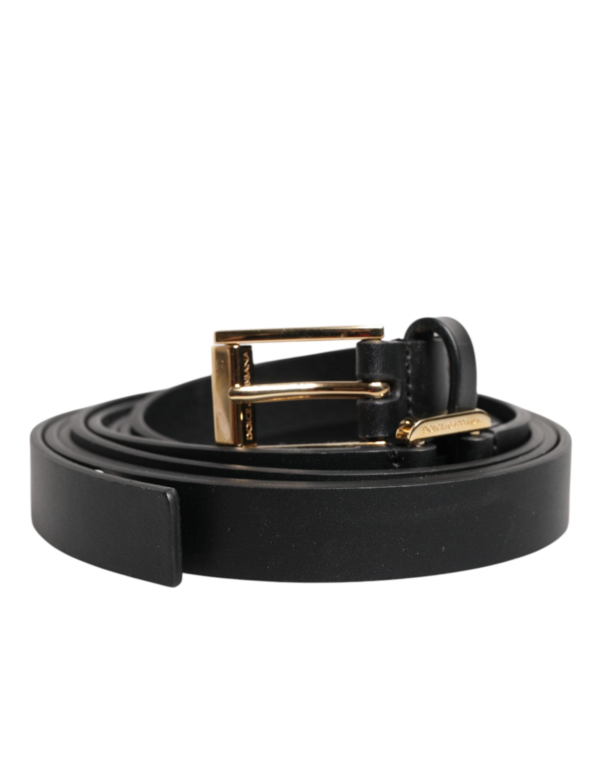 Black Double Strap Leather Gold Buckle Belt