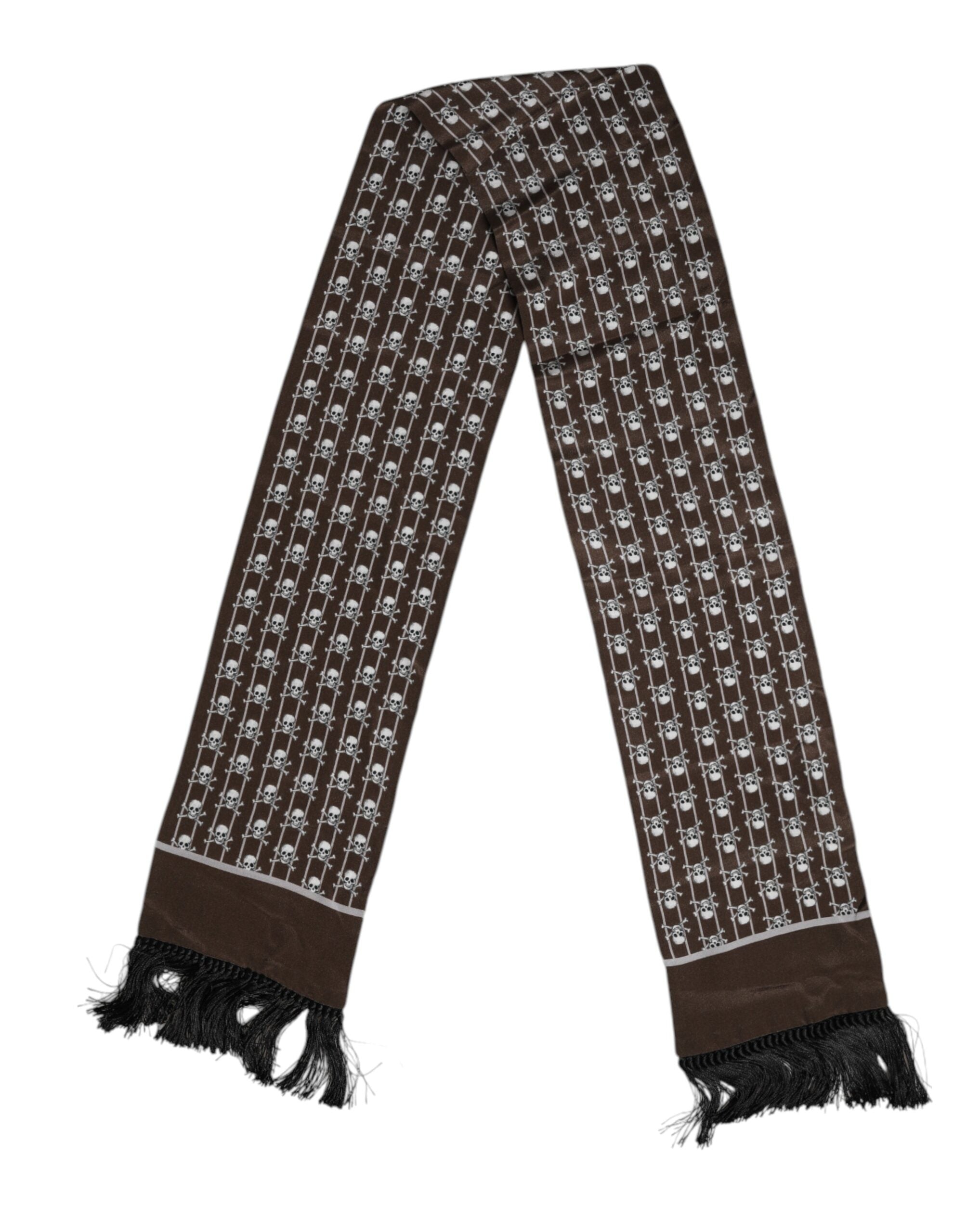 Brown Skulls Print Fringes Men Foulard Scarf