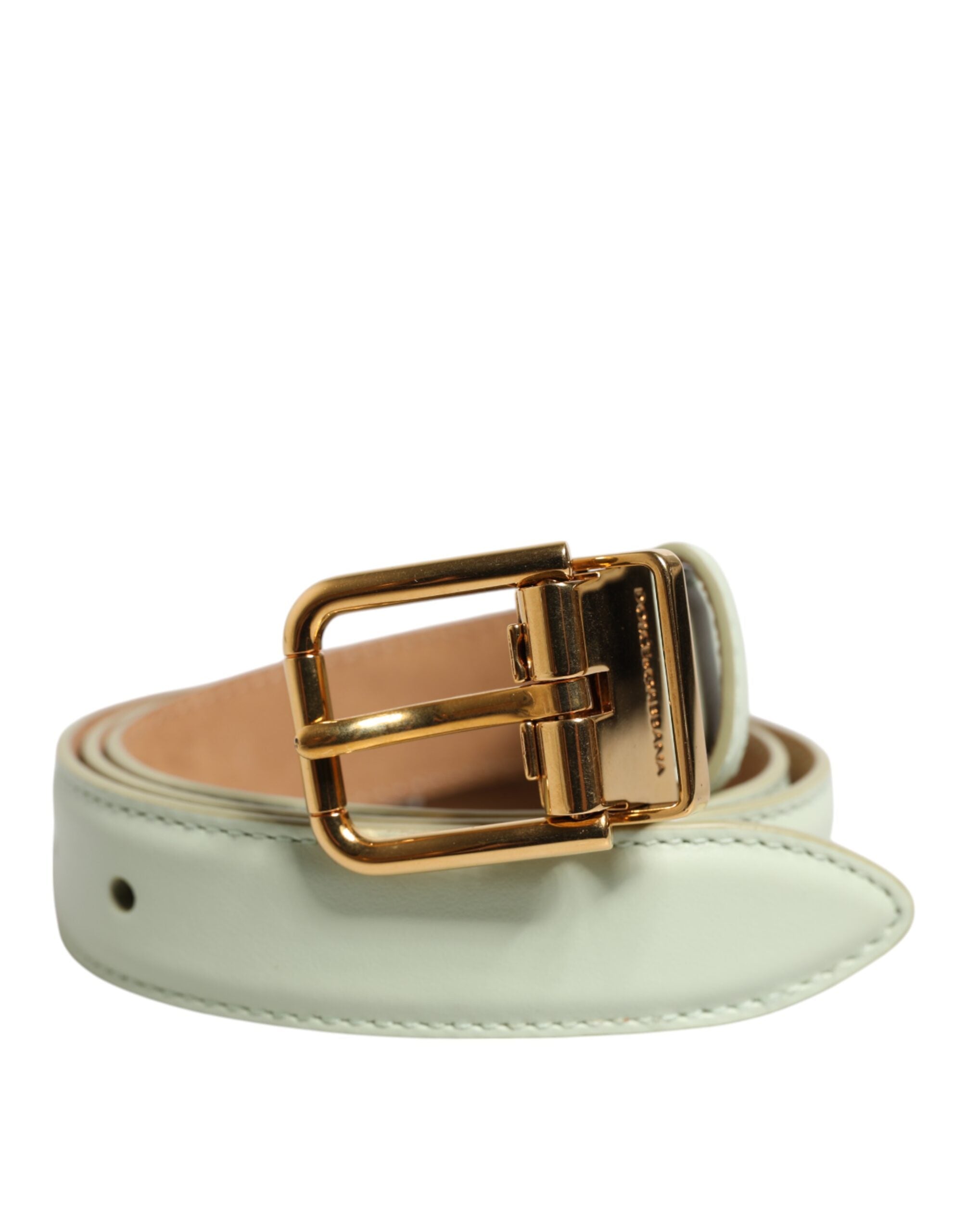 Light Green Leather Gold Metal Buckle Belt