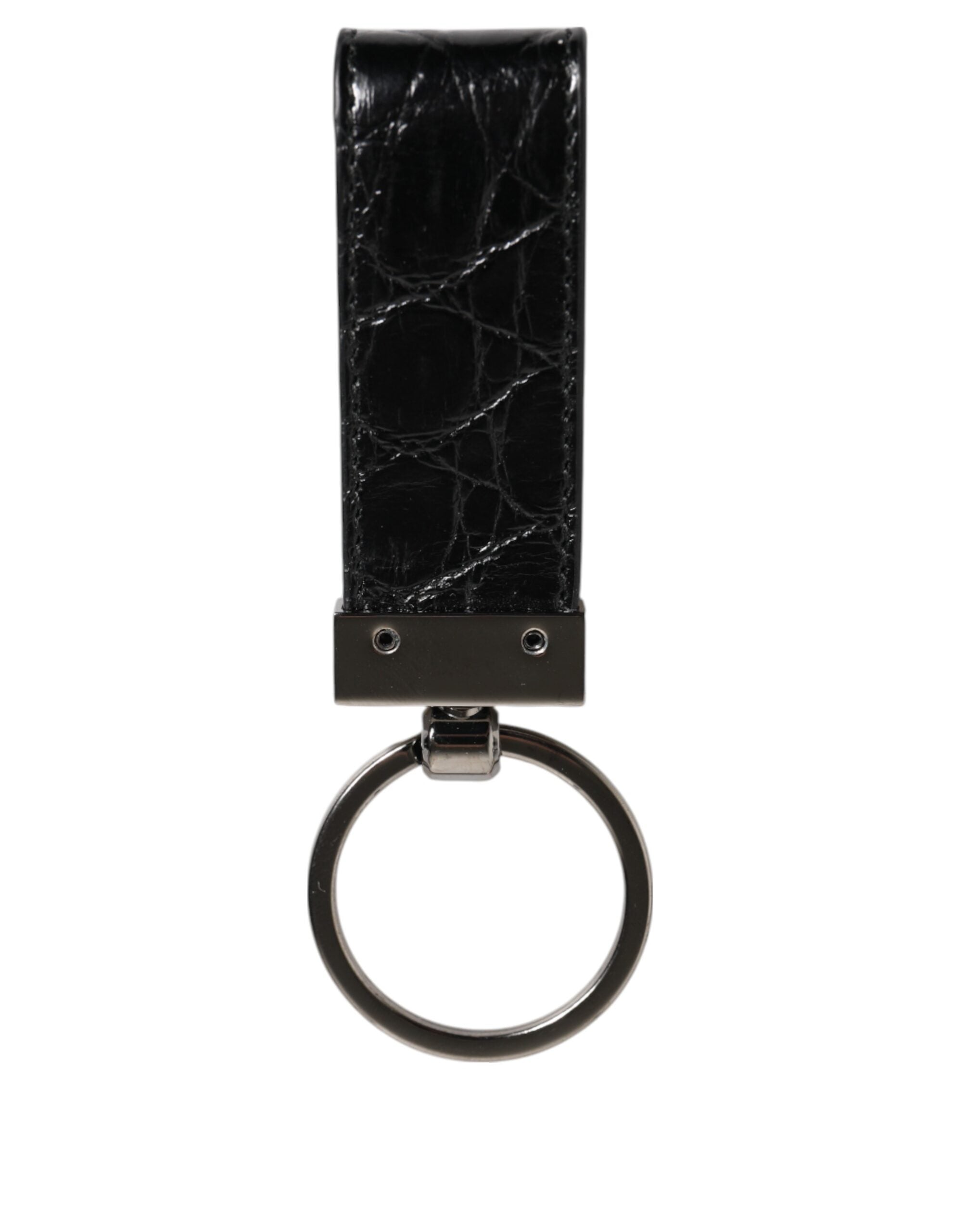 Black Leather Logo Metal Ring Keychain Holder Men Keyring