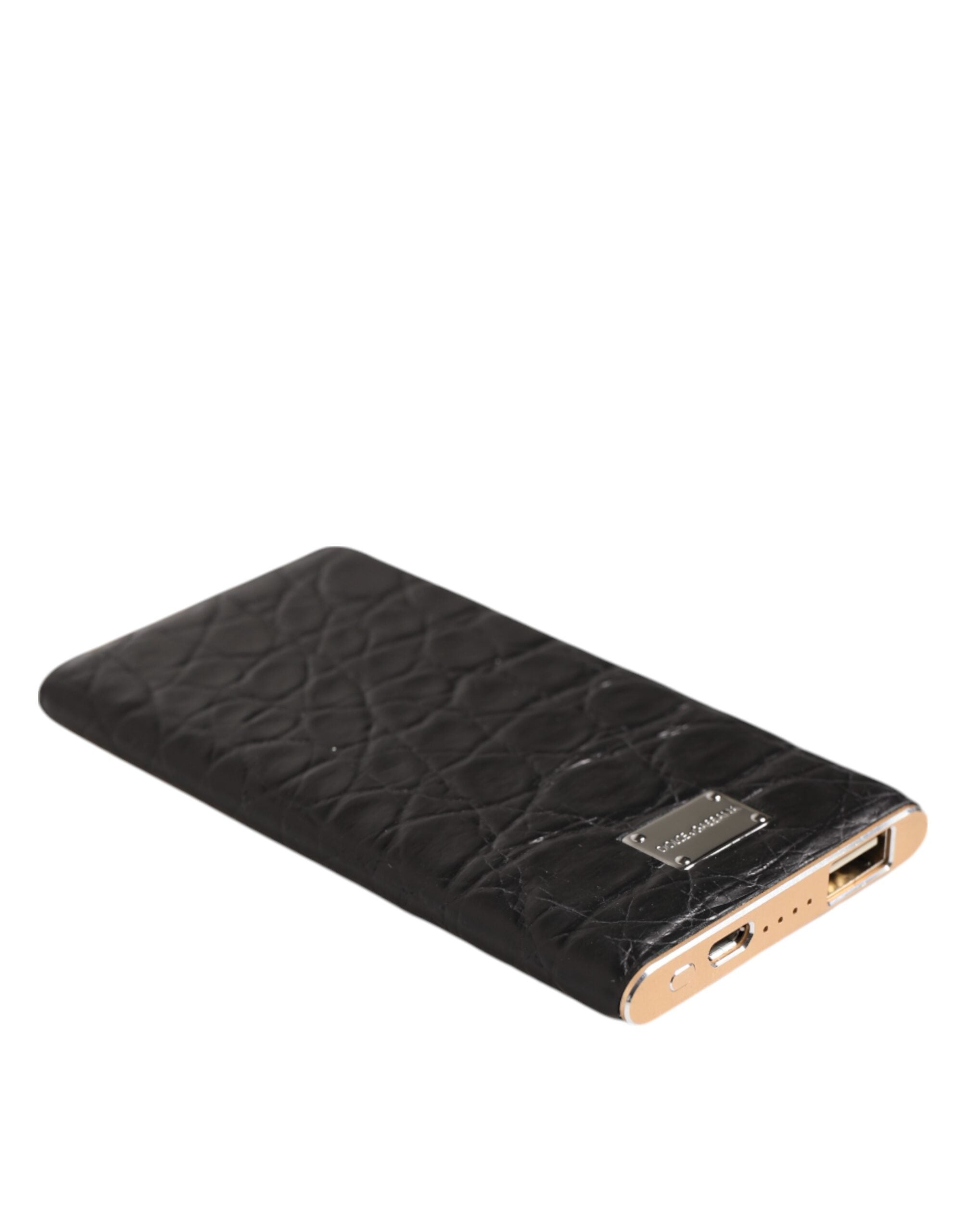 Black Leather Exotic Skin 3000mAh Power Bank Charger USB