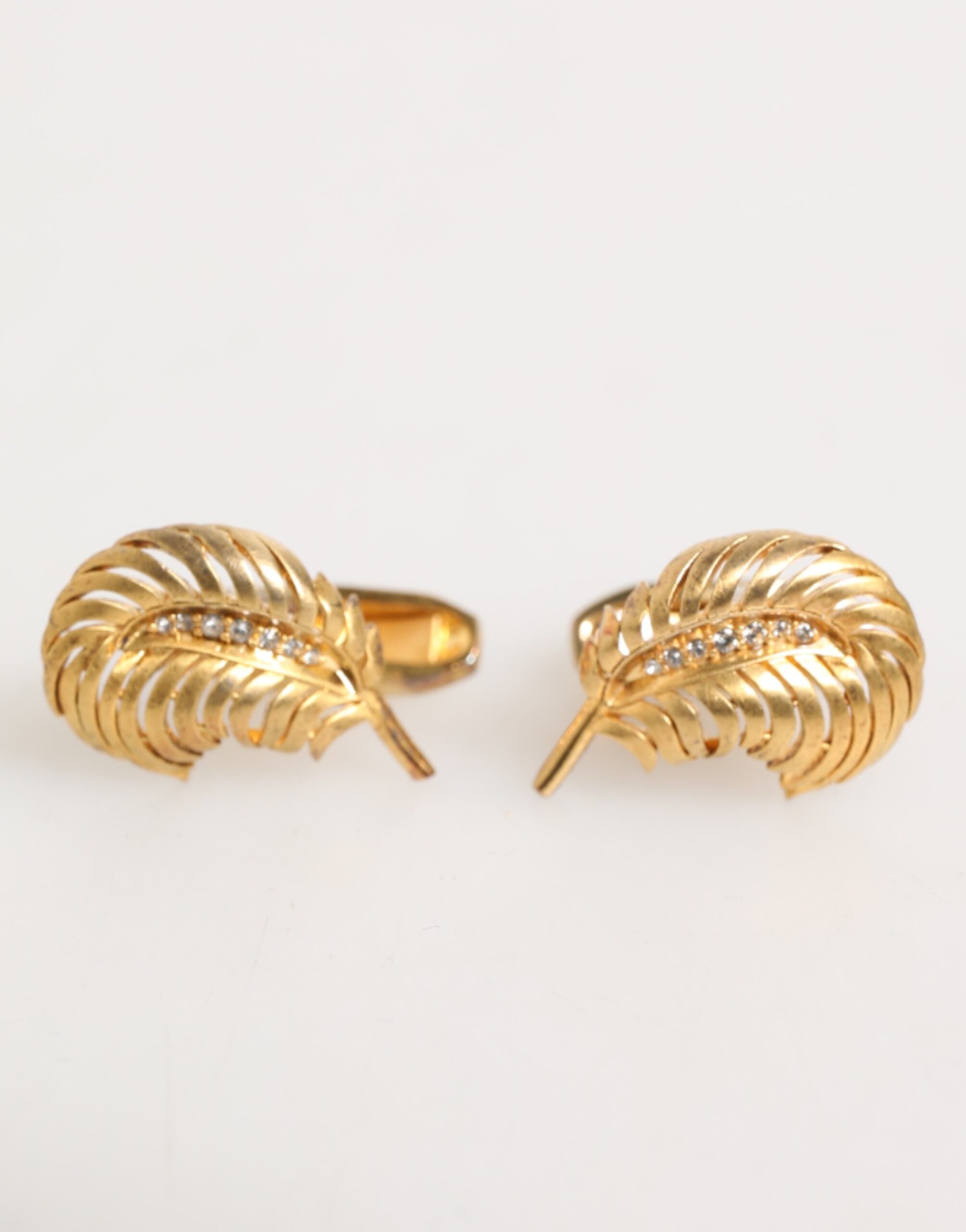 Gold 925 Sterling Silver Crystal Leaf Accessory Cufflink