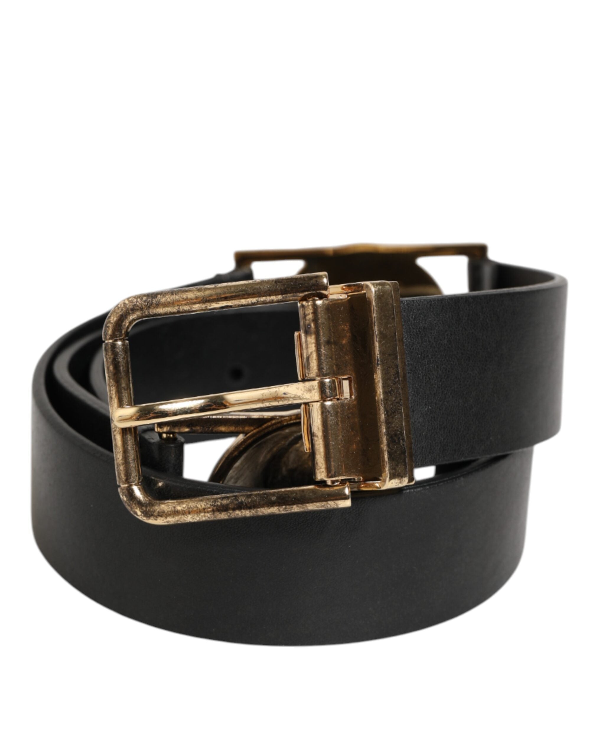 Black Leather Gold Silver Coin Buckle Belt