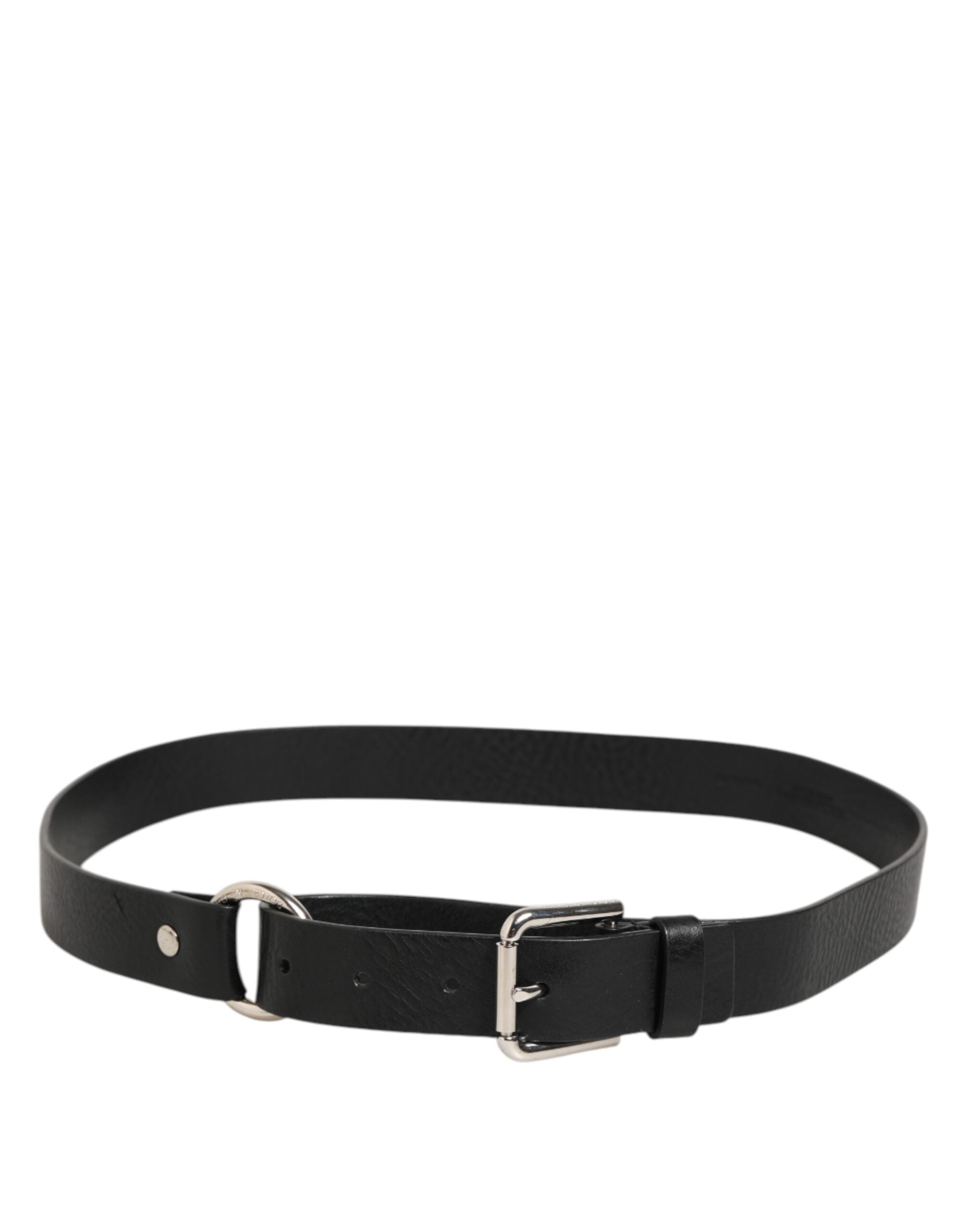 Black Leather Classic Metal Logo Buckle Belt