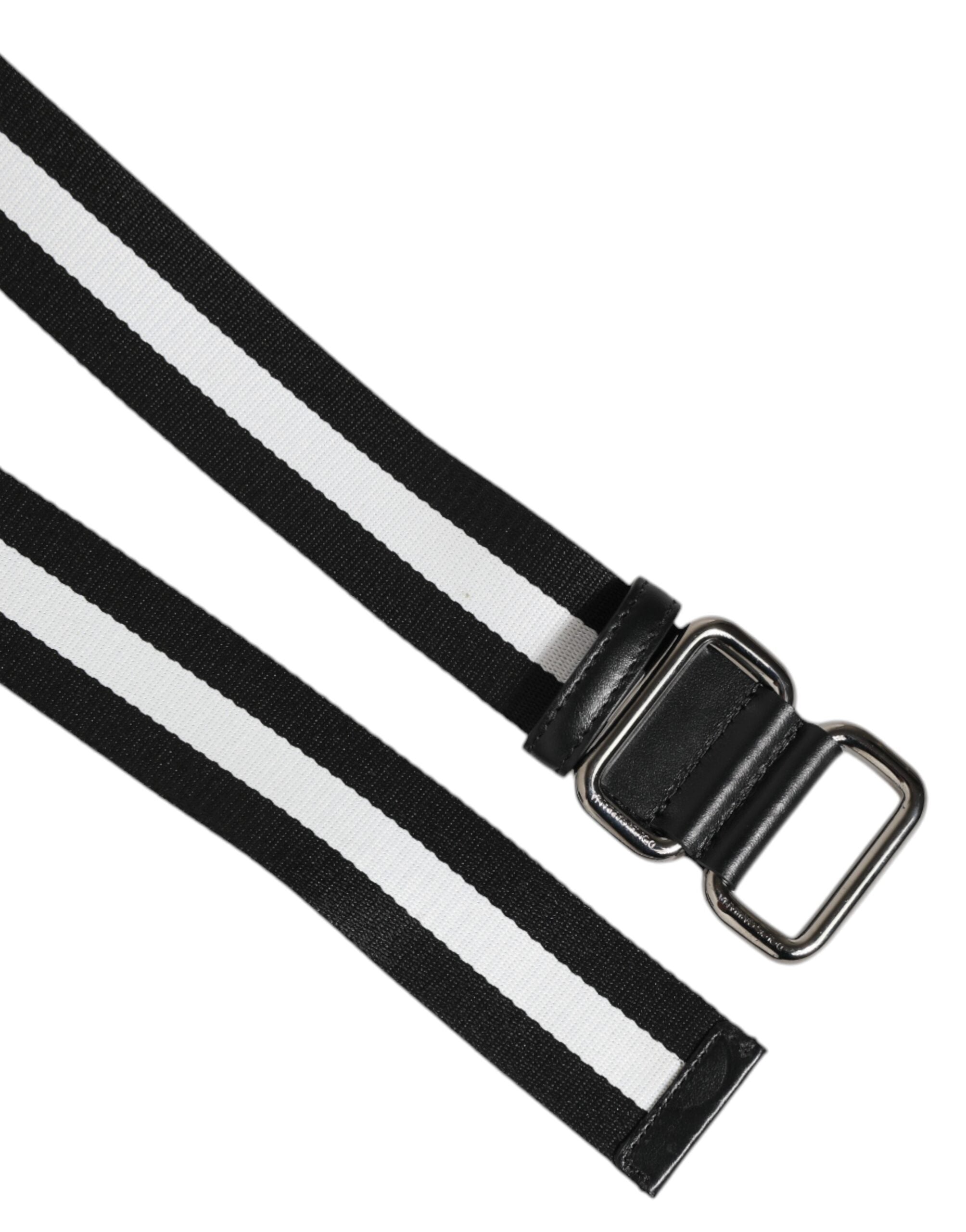 Black White Striped Metal Buckle Men Belt