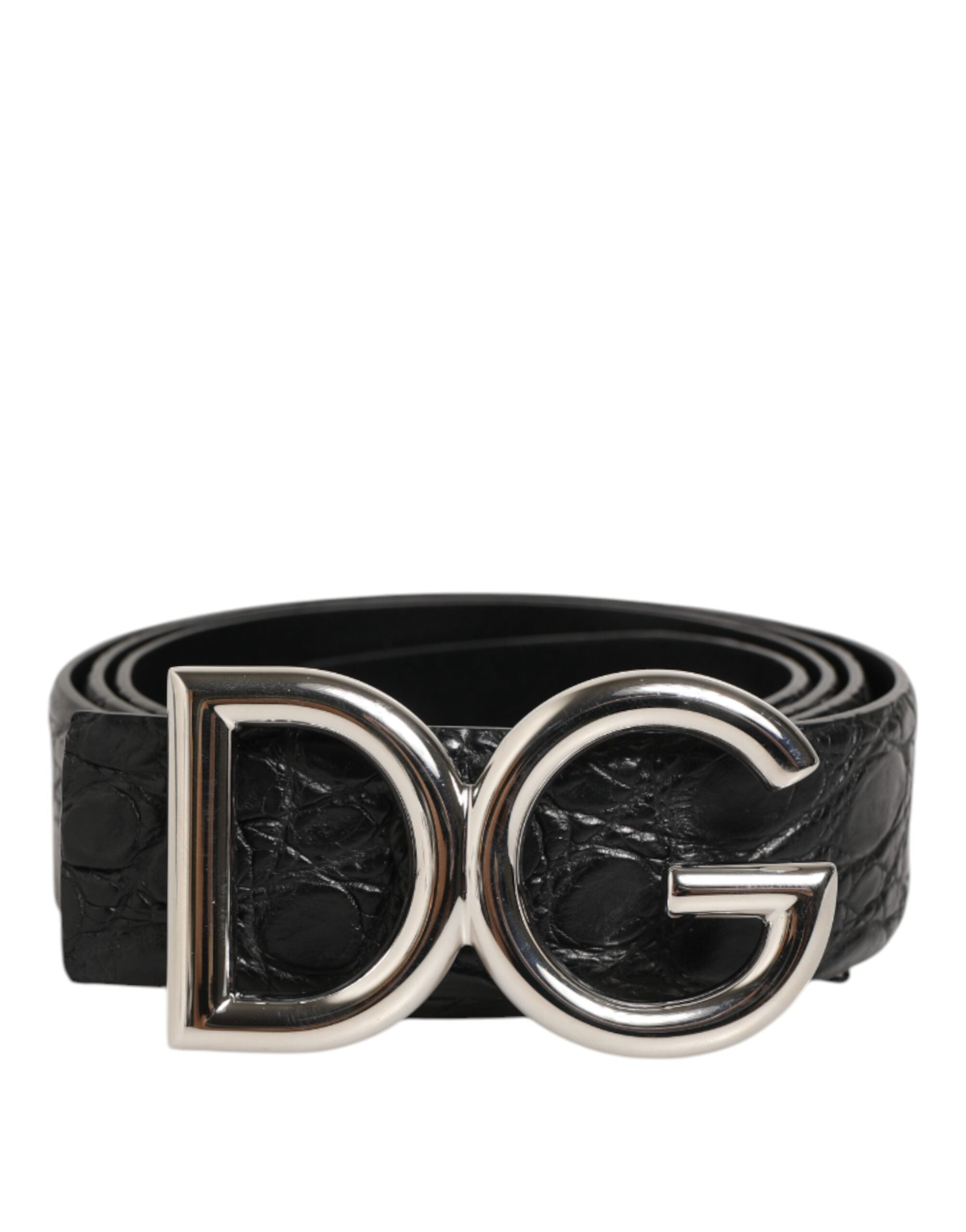 Black Exotic Leather DG Logo Buckle Belt