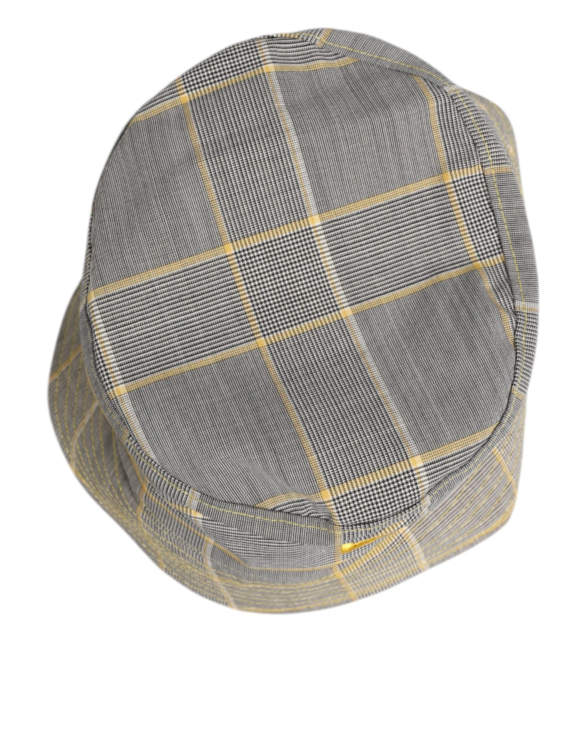 Gray Yellow Wool Blend Plaid Bucket Cap Men Hat
