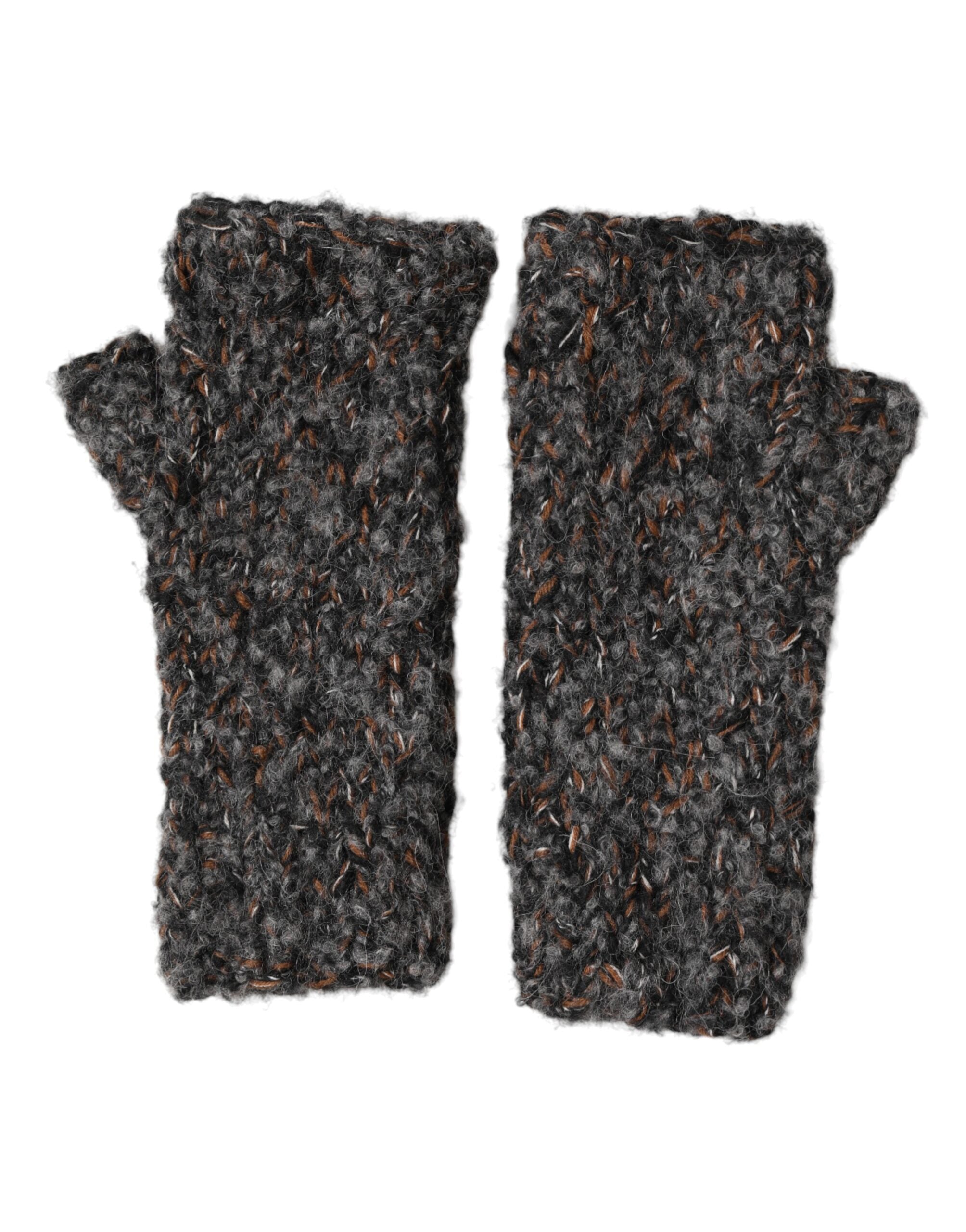 Gray Virgin Wool Knitted Fingerless Men Gloves