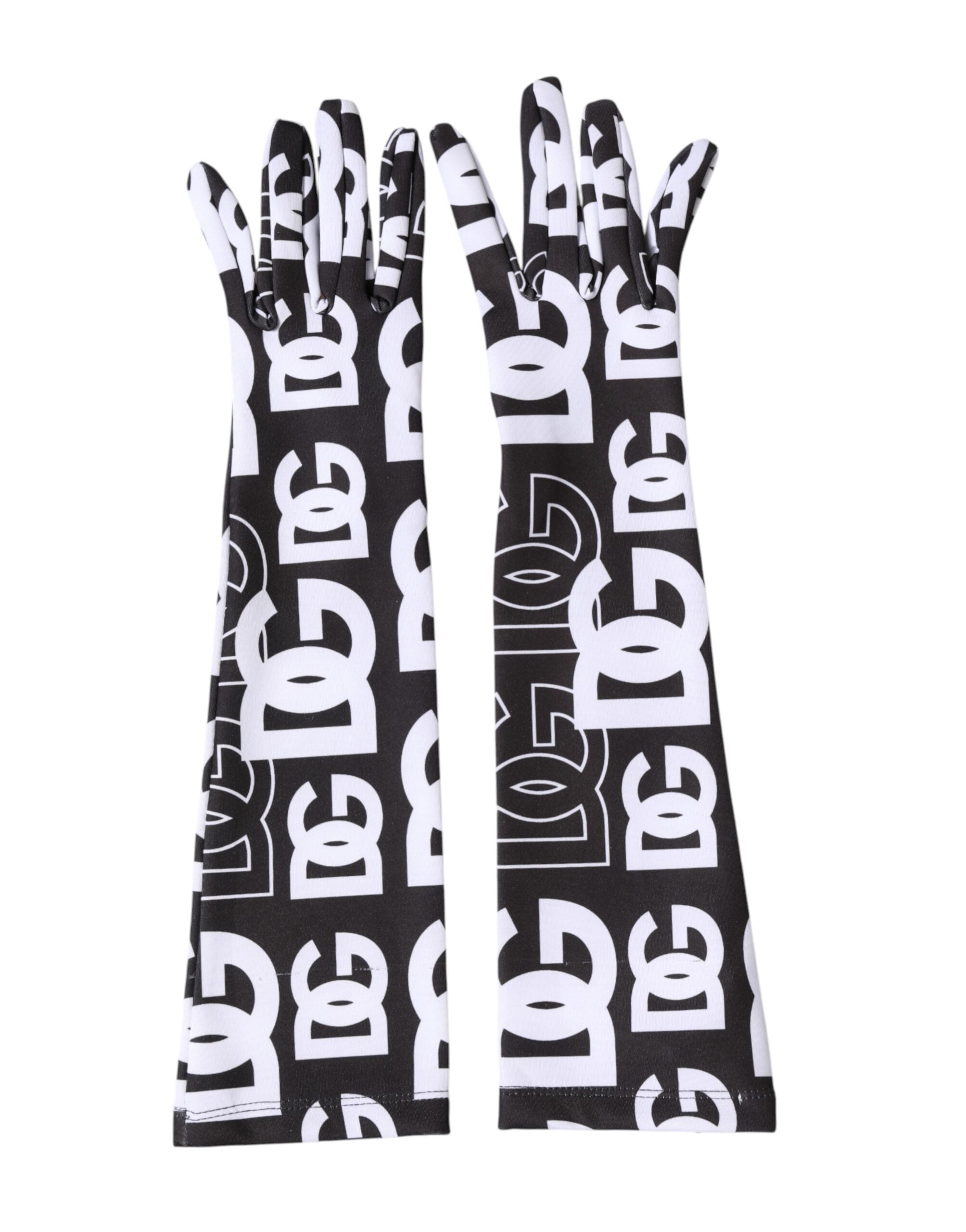 Black White DG Logo Elbow Length Mitten Gloves