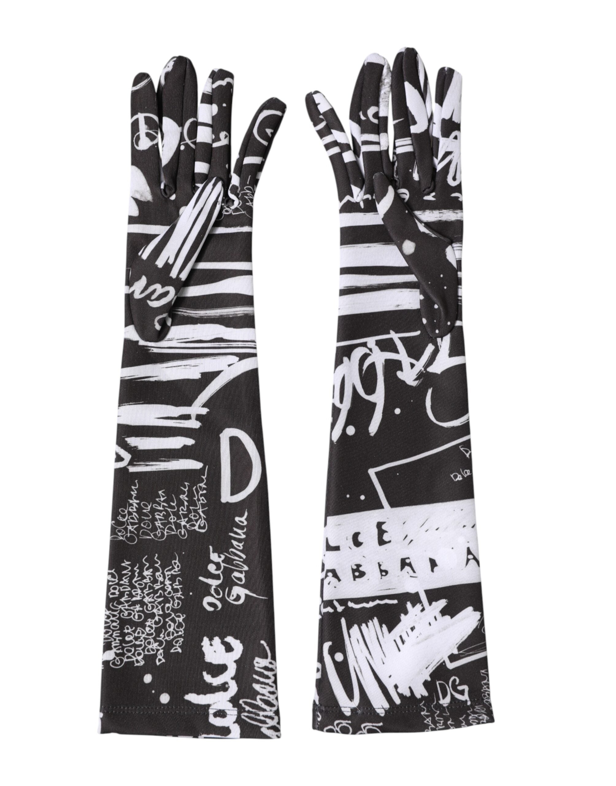 Black White DG Logo Elbow Length Mitten Gloves