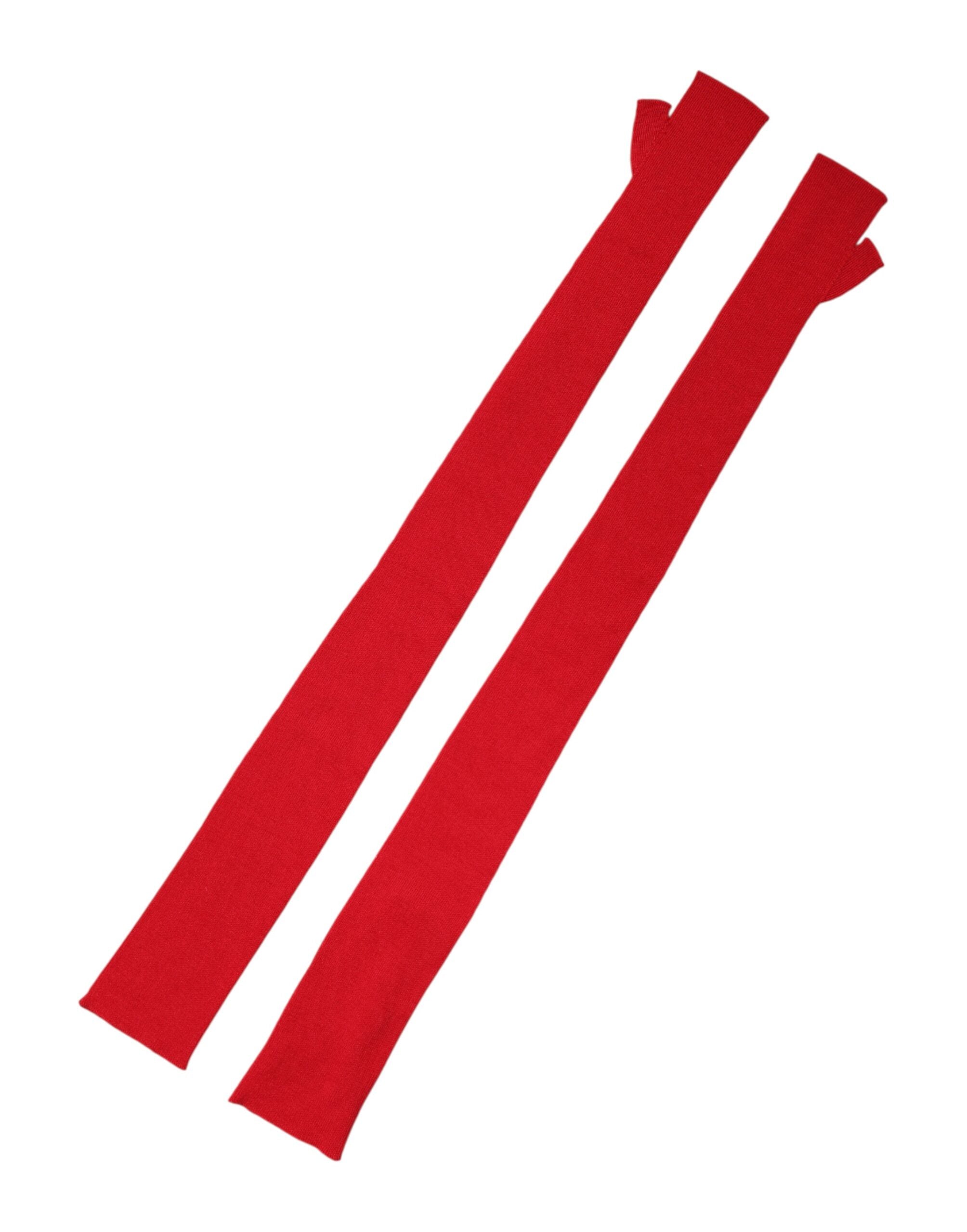 Red Wool Fingerless Elbow Length Mitten Gloves