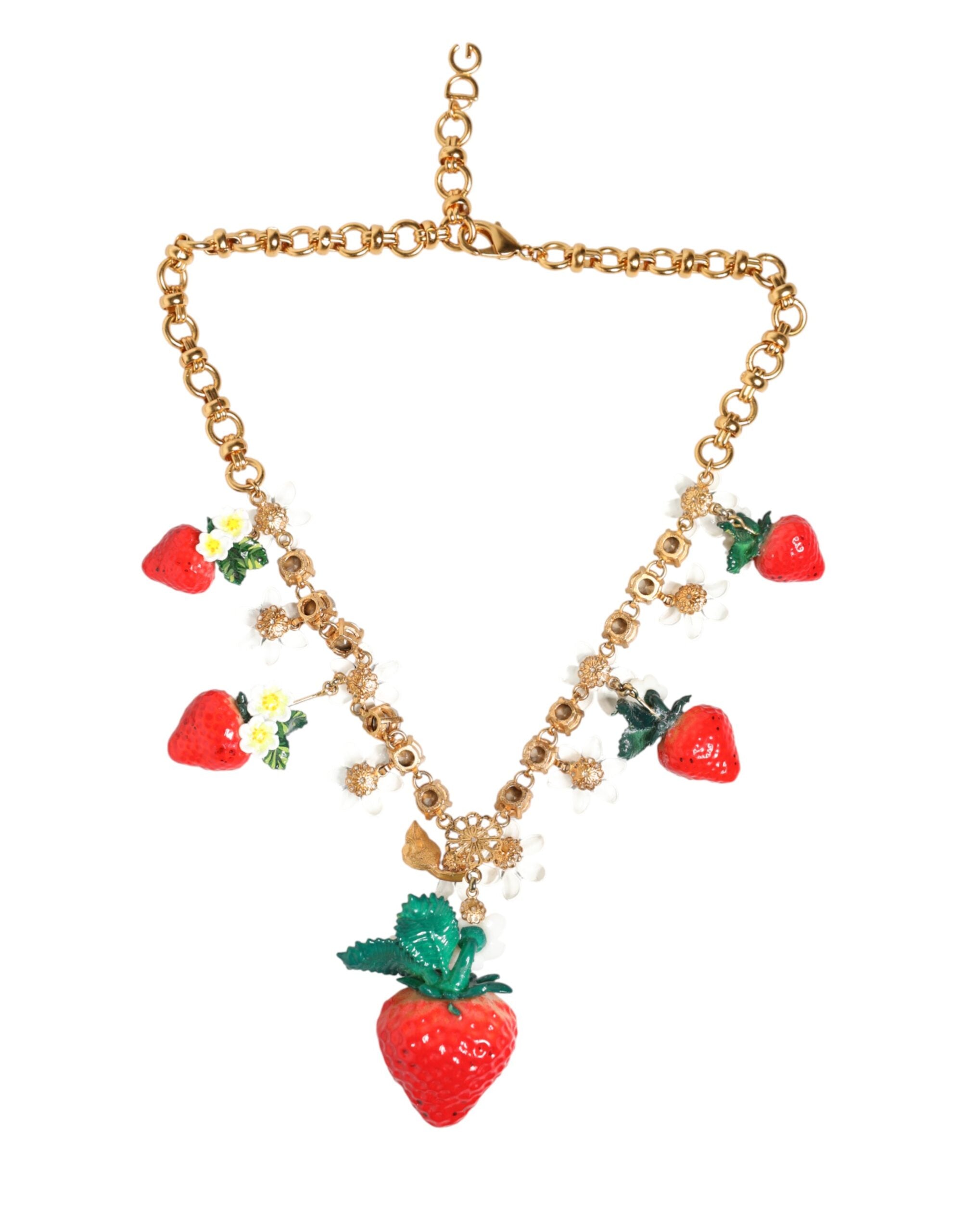Gold Brass FRUIT Pendants Flowers Crystal Logo Necklace