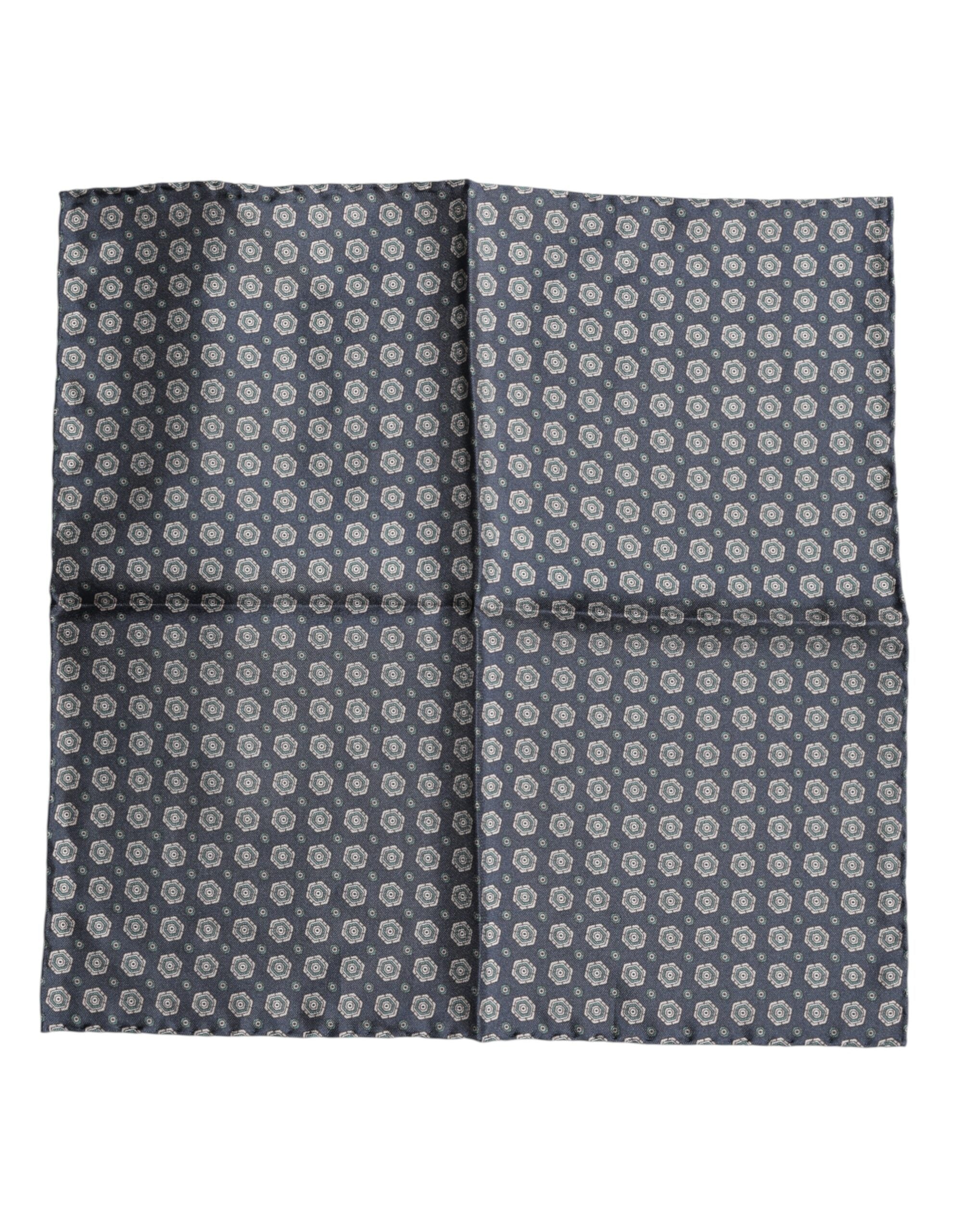 Blue Patterned Silk Square Handkerchief Scarf