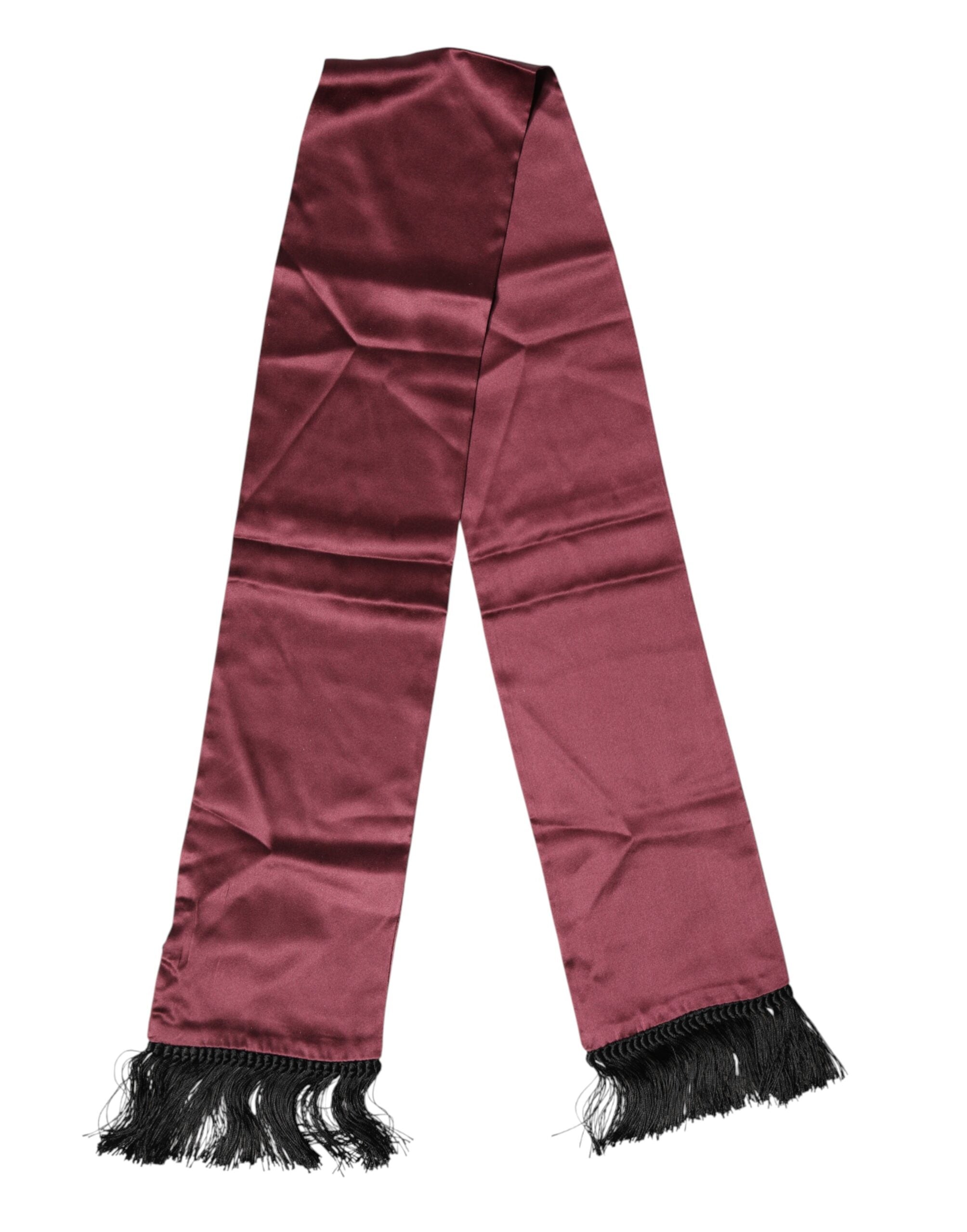 Maroon Silk Satin Fringes Neck Foulard Scarf