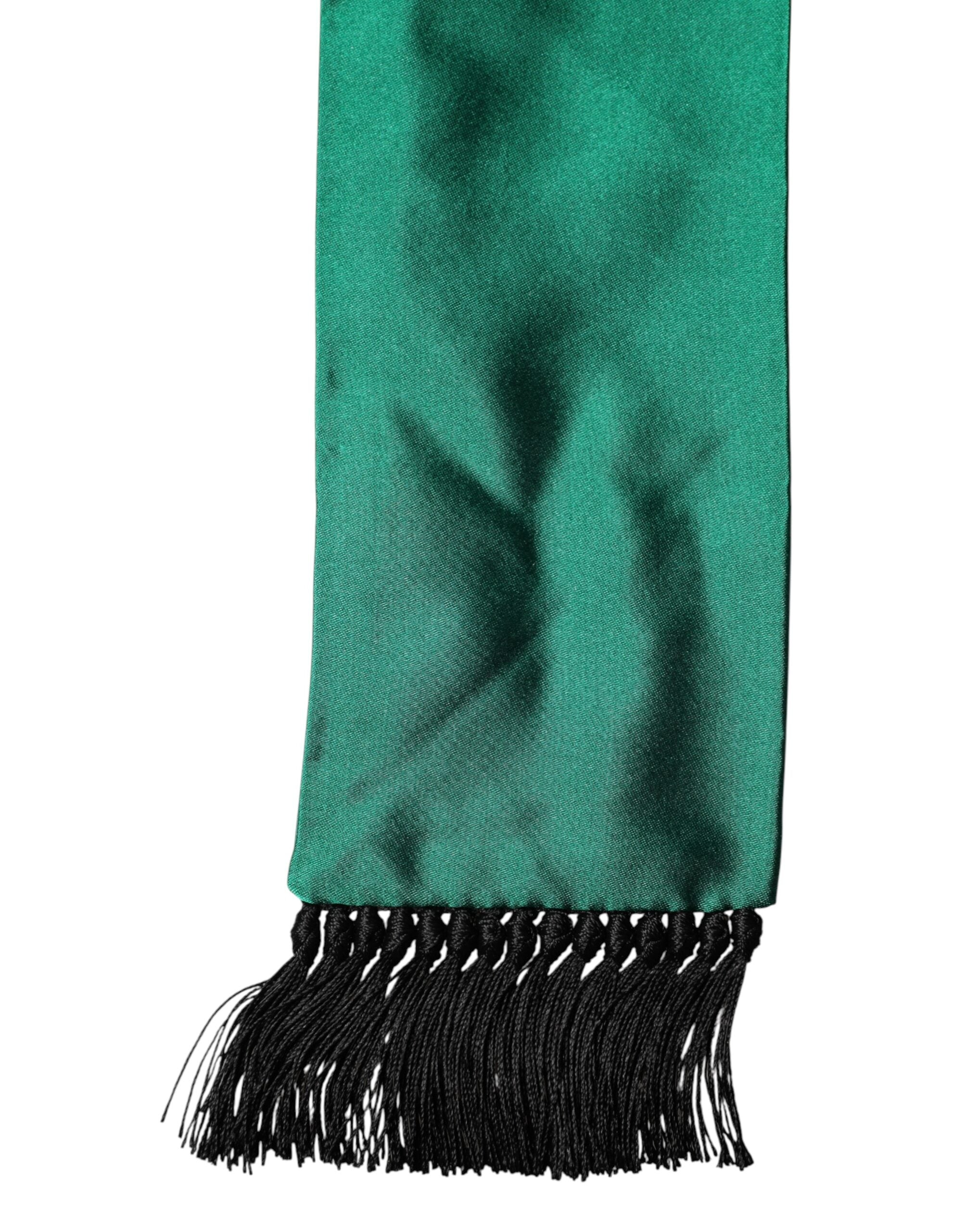 Green Silk Fringes Neck Wrap Foulard Scarf