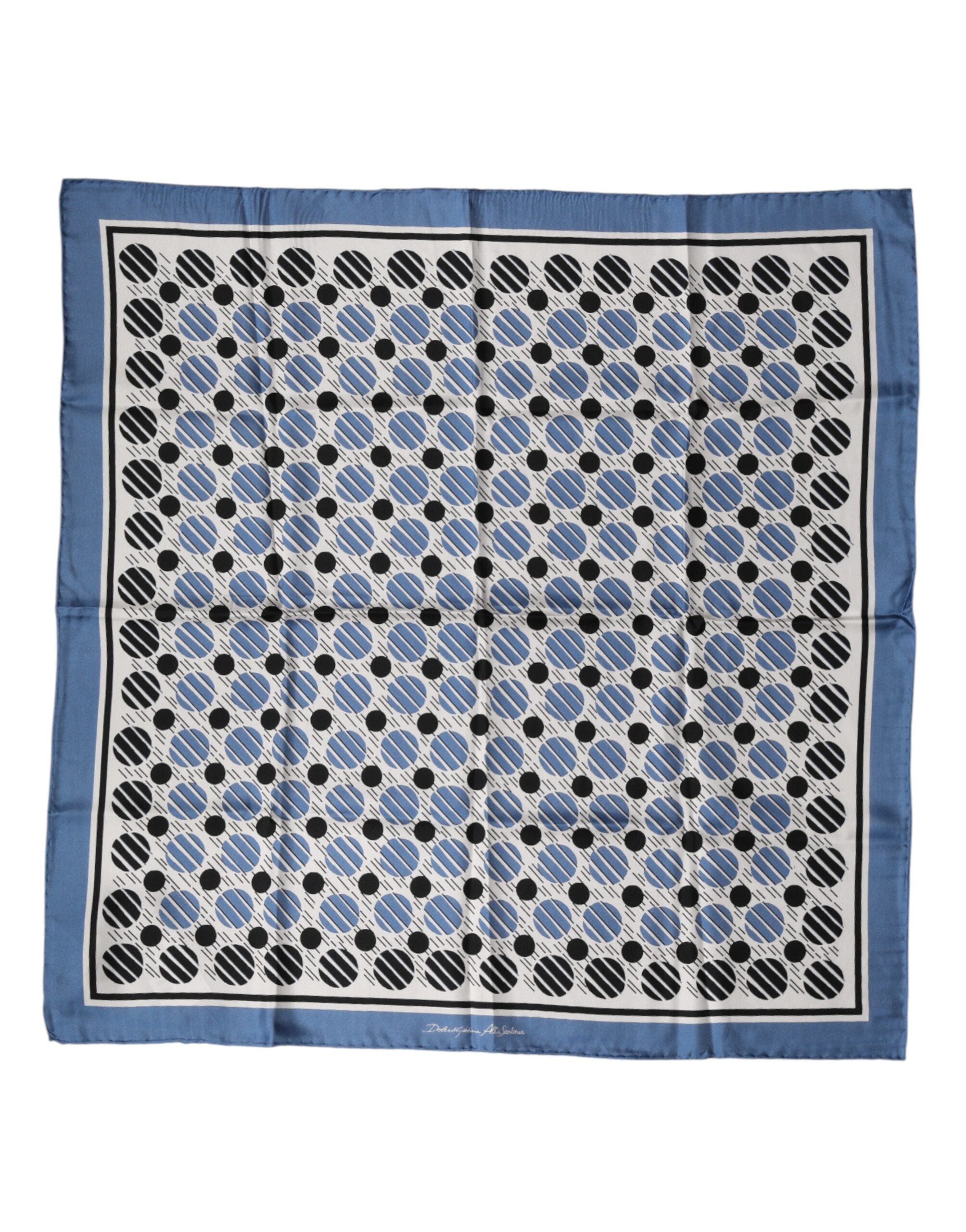 Blue Dotted Silk Square Foulard 66cm Scarf