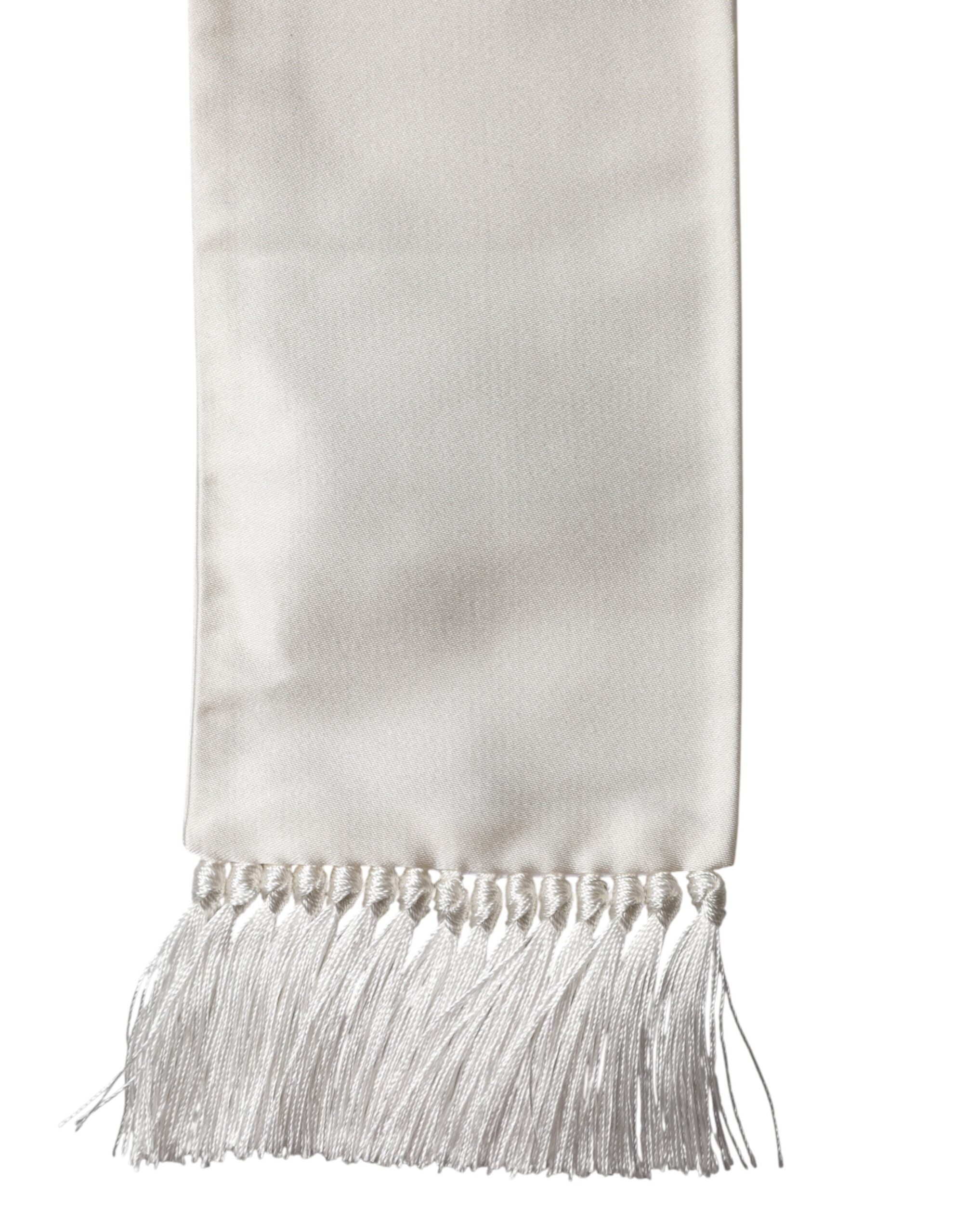 White Silk Fringes Neck Wrap Foulard  Scarf